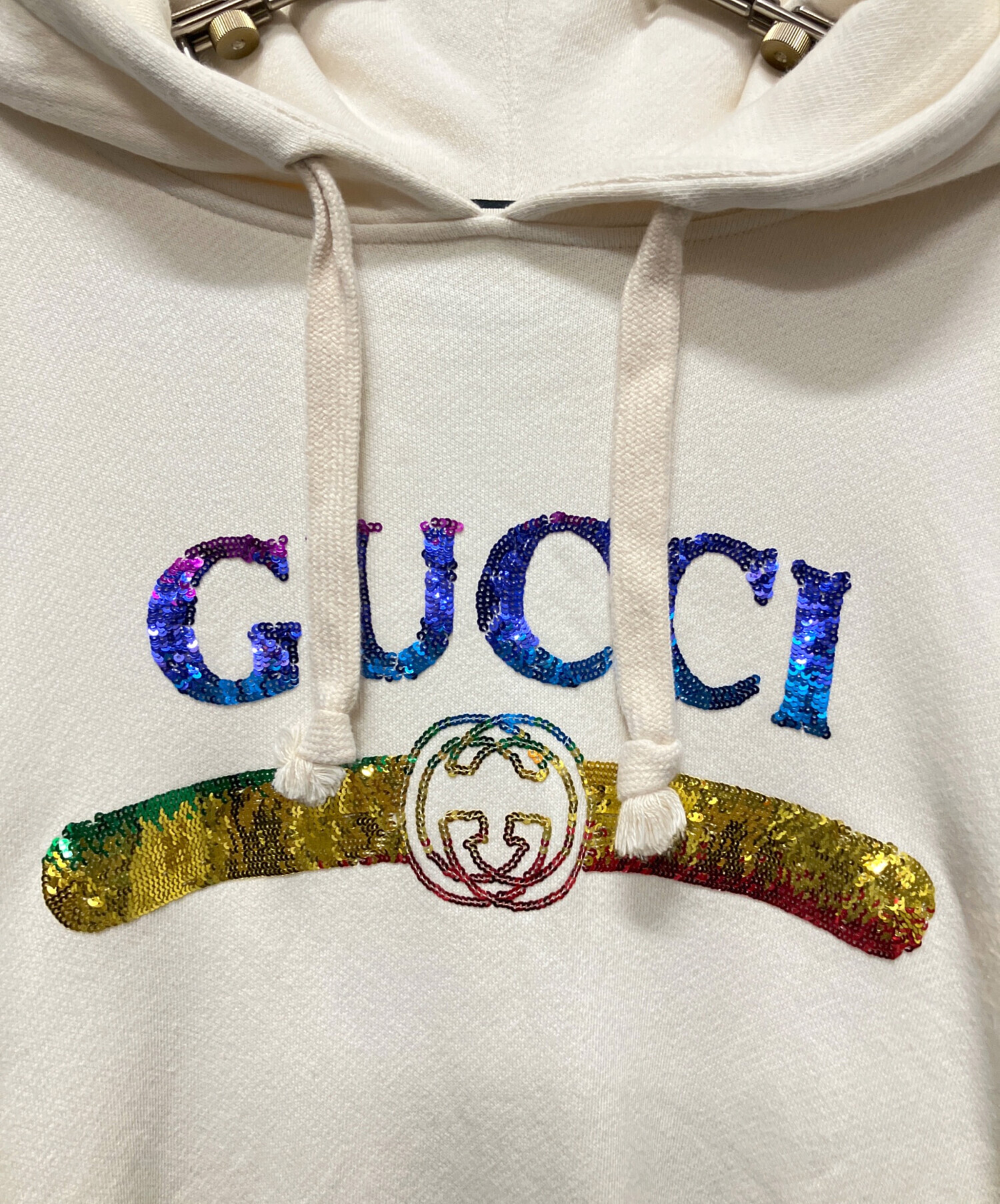 中古・古着通販】GUCCI (グッチ) スパンコールロゴスウェット ベージュ