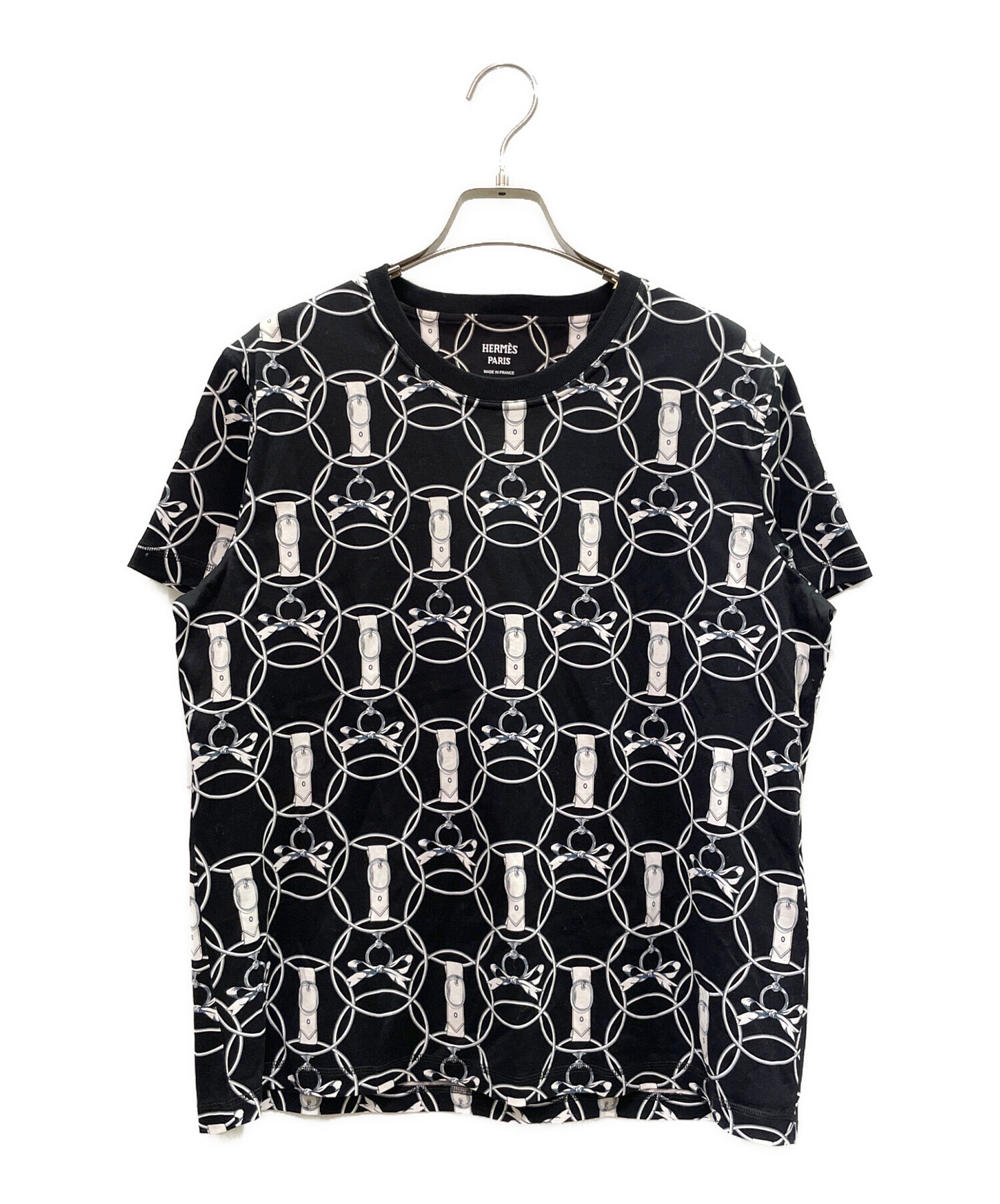 HERMES エルメス Tシャツ・カットソー 34(XXS位) 黒x白(総柄) 【古着】【中古】 中古・古着通販】HERMES (エルメス) LA PROMENADE DU MATIN/総柄T