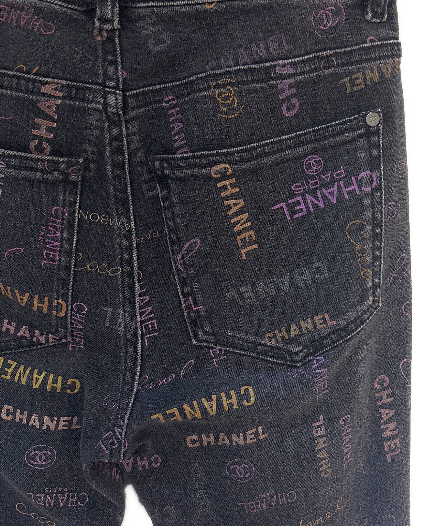 中古・古着通販】CHANEL (シャネル) ロゴプリントデニムパンツ