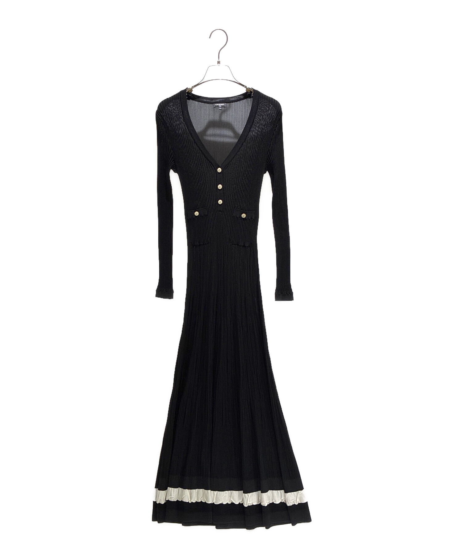 【極美品/試着程度】CHANEL ニットワンピース ココボタン カシミヤ 黒. 中古・古着通販】CHANEL (シャネル) ココマークフリルニットワンピース