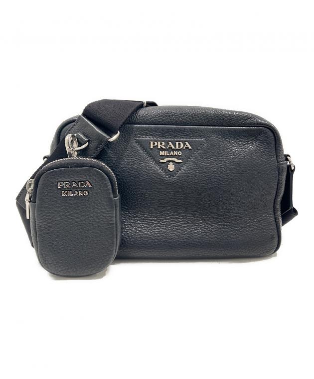 プラダ ショルダーバッグ美品  - 黒 革タグ 極美品】PRADA プラダ ショルダーバッグ カメラバッグ オールレザー 黒