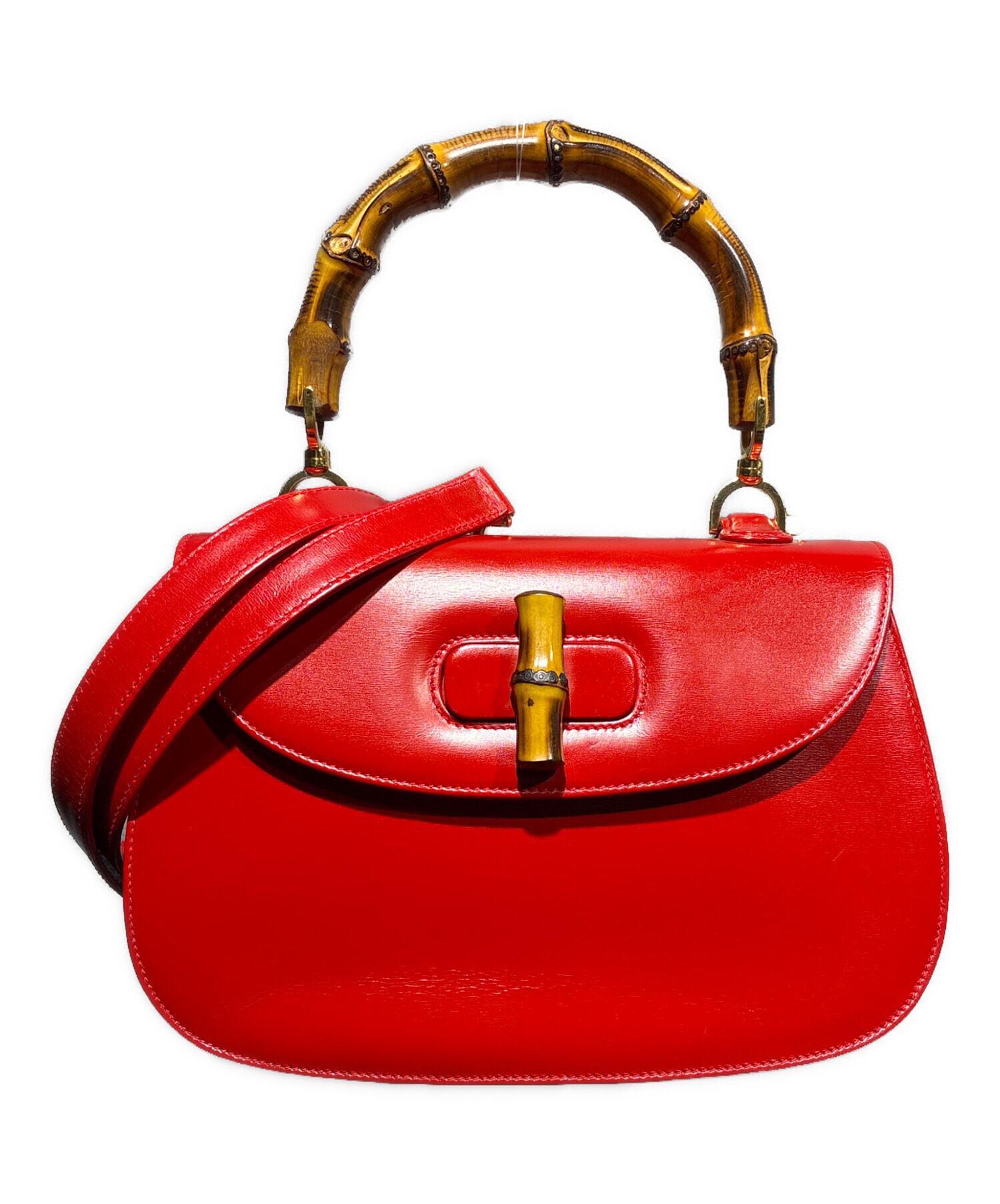 ☆ドリーム荒牧店☆GUCCI グッチ ハンドバッグ レッド　338965 中古・古着通販】GUCCI (グッチ) バンブーハンドルショルダーバッグ