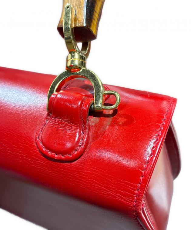 ☆ドリーム荒牧店☆GUCCI グッチ ハンドバッグ レッド　338965 中古・古着通販】GUCCI (グッチ) バンブーハンドルショルダーバッグ