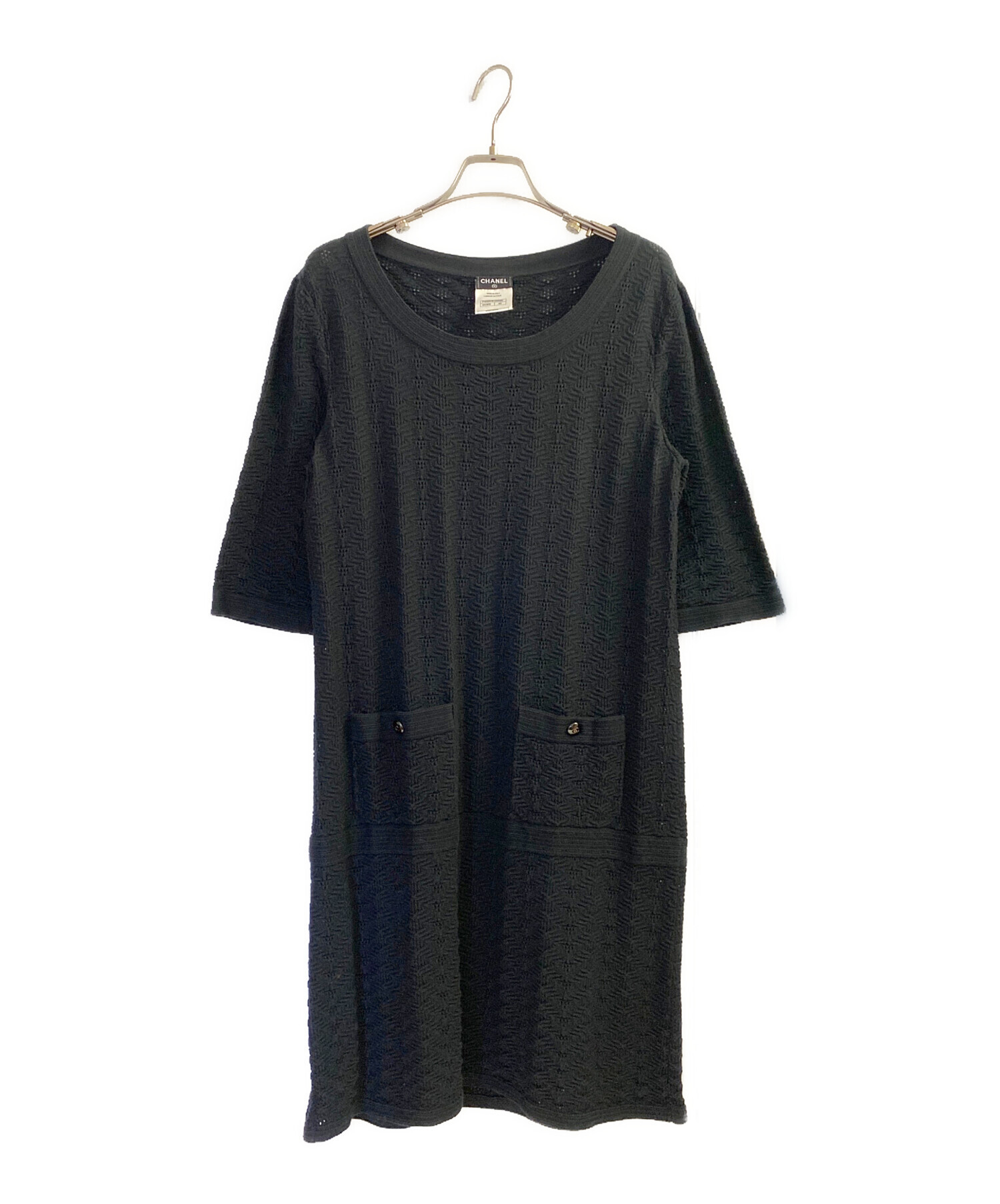 中古・古着通販】CHANEL (シャネル) 七分丈ニットワンピース ブラック