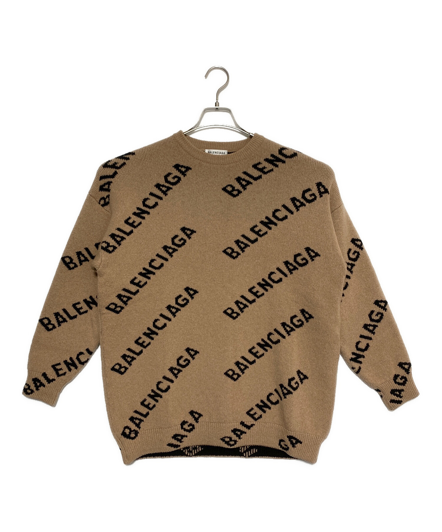中古・古着通販】BALENCIAGA (バレンシアガ) 総柄ロゴニット ベージュ
