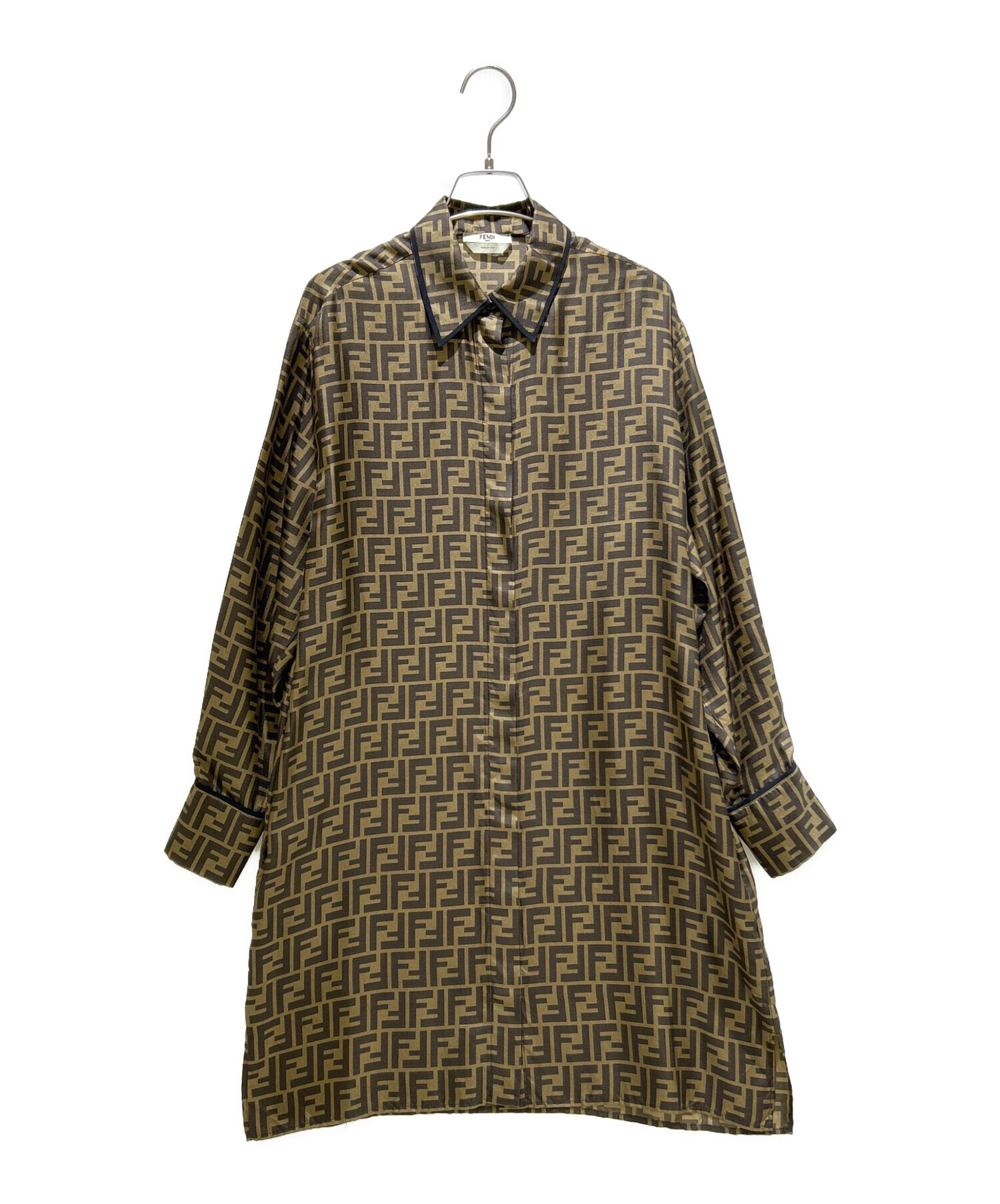 中古・古着通販】FENDI (フェンディ) ズッカ柄シルクシャツワンピース 