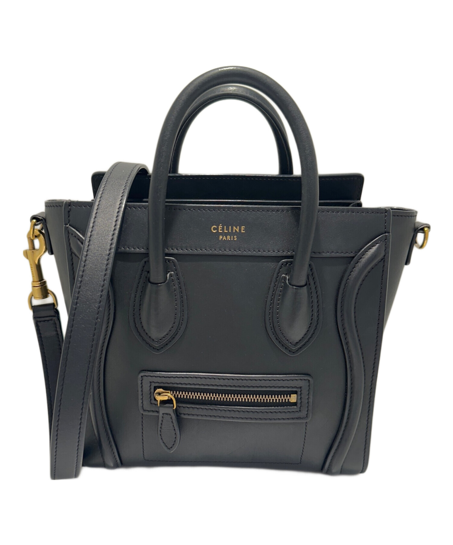 セリーヌ ハンドバッグ ラゲージ ナノ ナノショッパー 2way ブラック 黒 中古・古着通販】CELINE (セリーヌ) ラゲージナノショッパー/2way