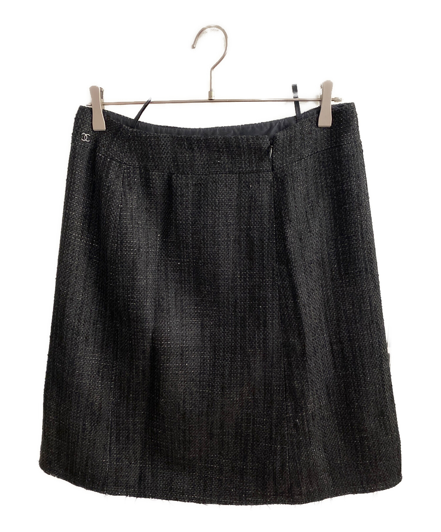中古・古着通販】CHANEL (シャネル) ツイードスカート ブラック サイズ