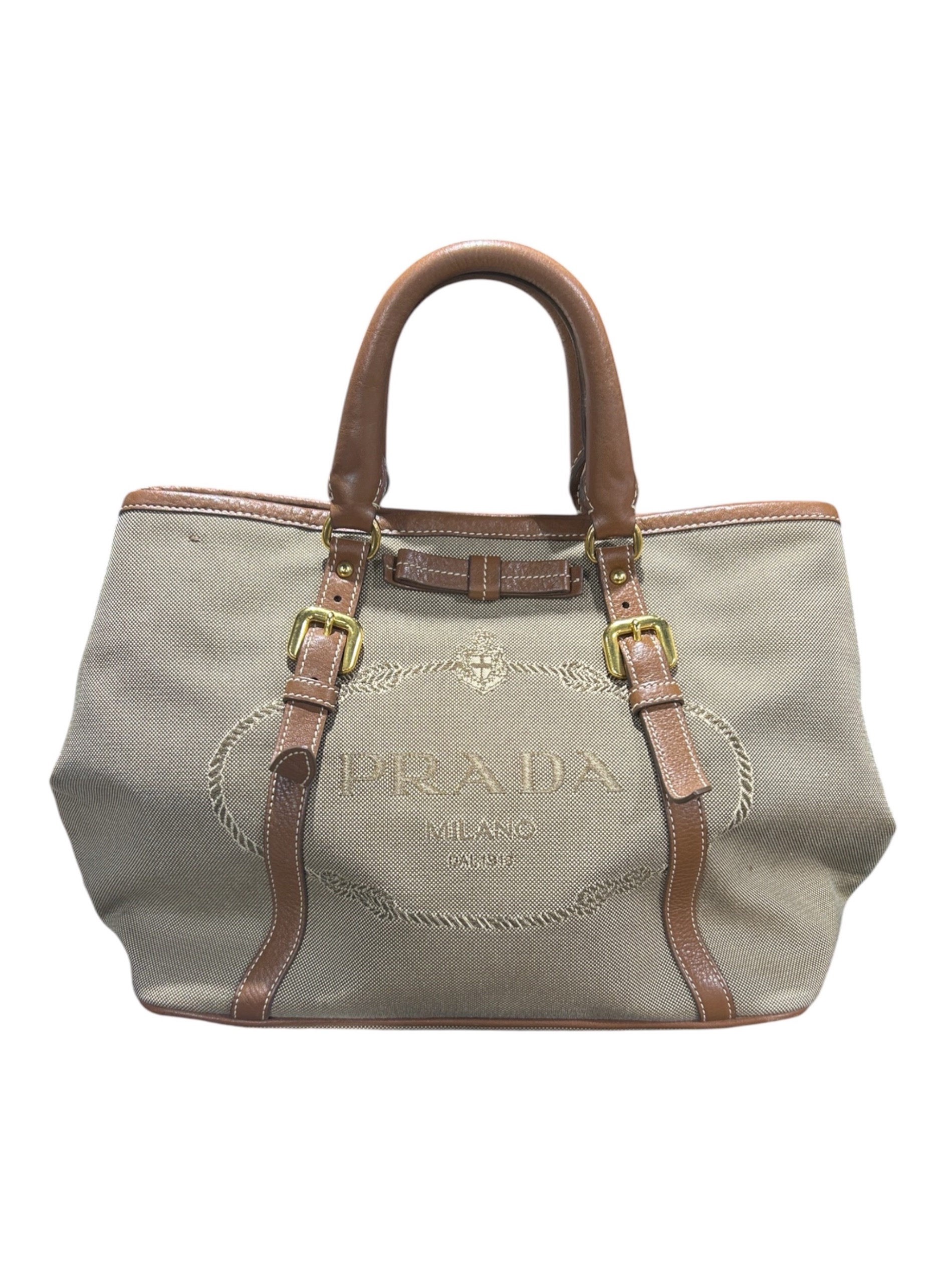 中古・古着通販】PRADA (プラダ) ロゴジャガードリボンハンドバッグ