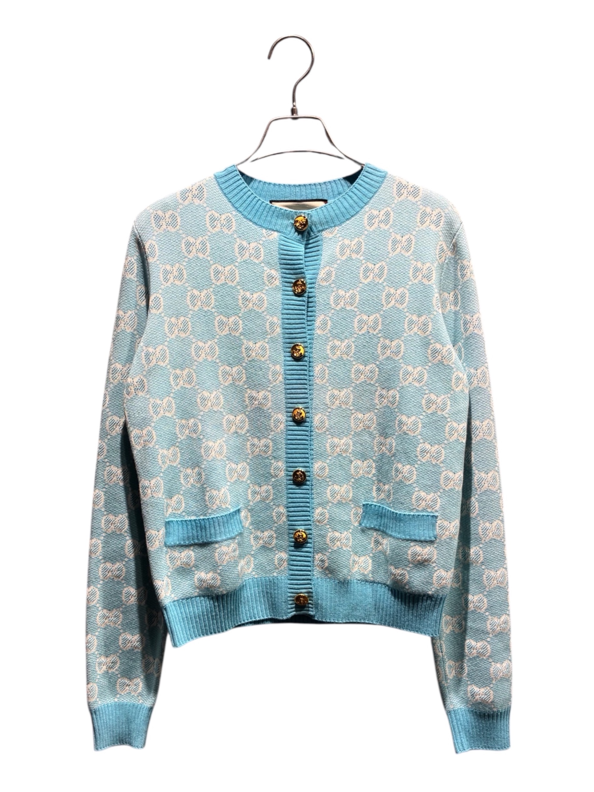 GUCCI GGロゴ カーディガン ライトブルー 中古・古着通販】GUCCI (グッチ) GGジャガードカーディガン スカイ