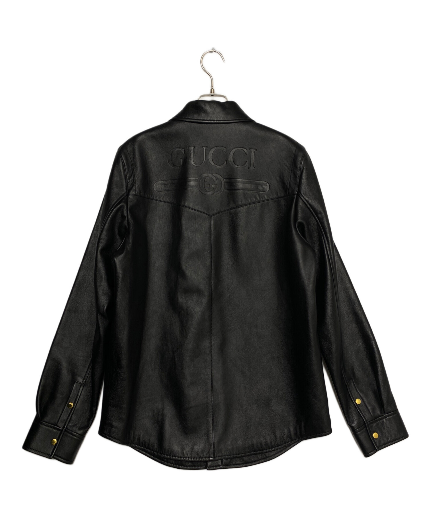 ✨極美品✨GUCCI　グッチ　革　ジャケット　シャツ　ブラウス　レザー 中古・古着通販】GUCCI (グッチ) Embossed Logo Leather Shirt Jacket