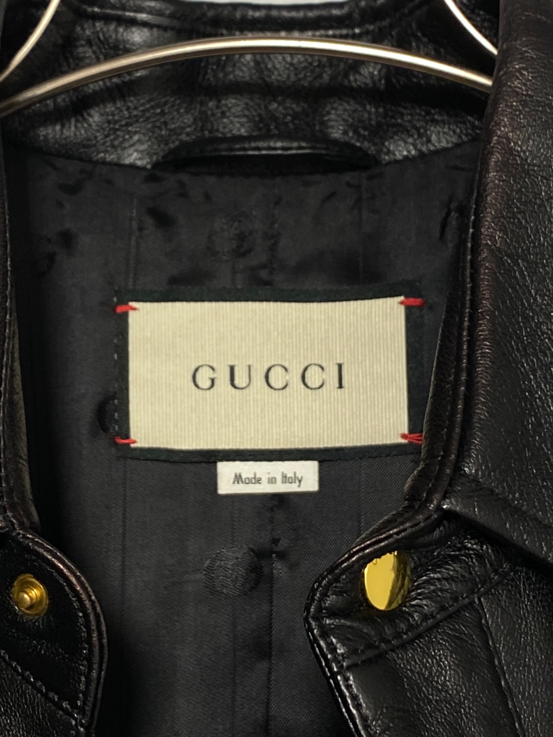 中古・古着通販】GUCCI (グッチ) Embossed Logo Leather Shirt Jacket