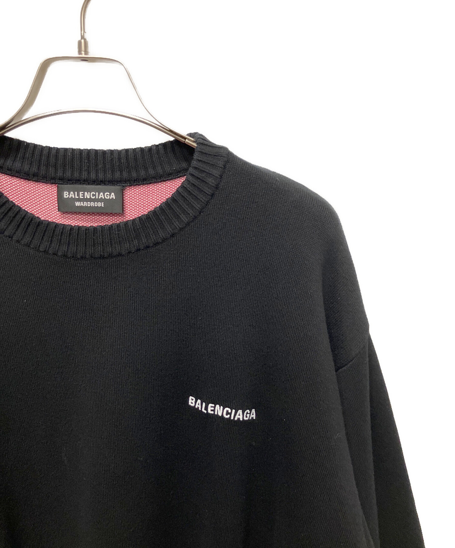 BALENCIAGA コットンニット リブライン ロゴ タグ ブラック 黒 美品 中古・古着通販】BALENCIAGA (バレンシアガ) ロゴ刺繍リブニット