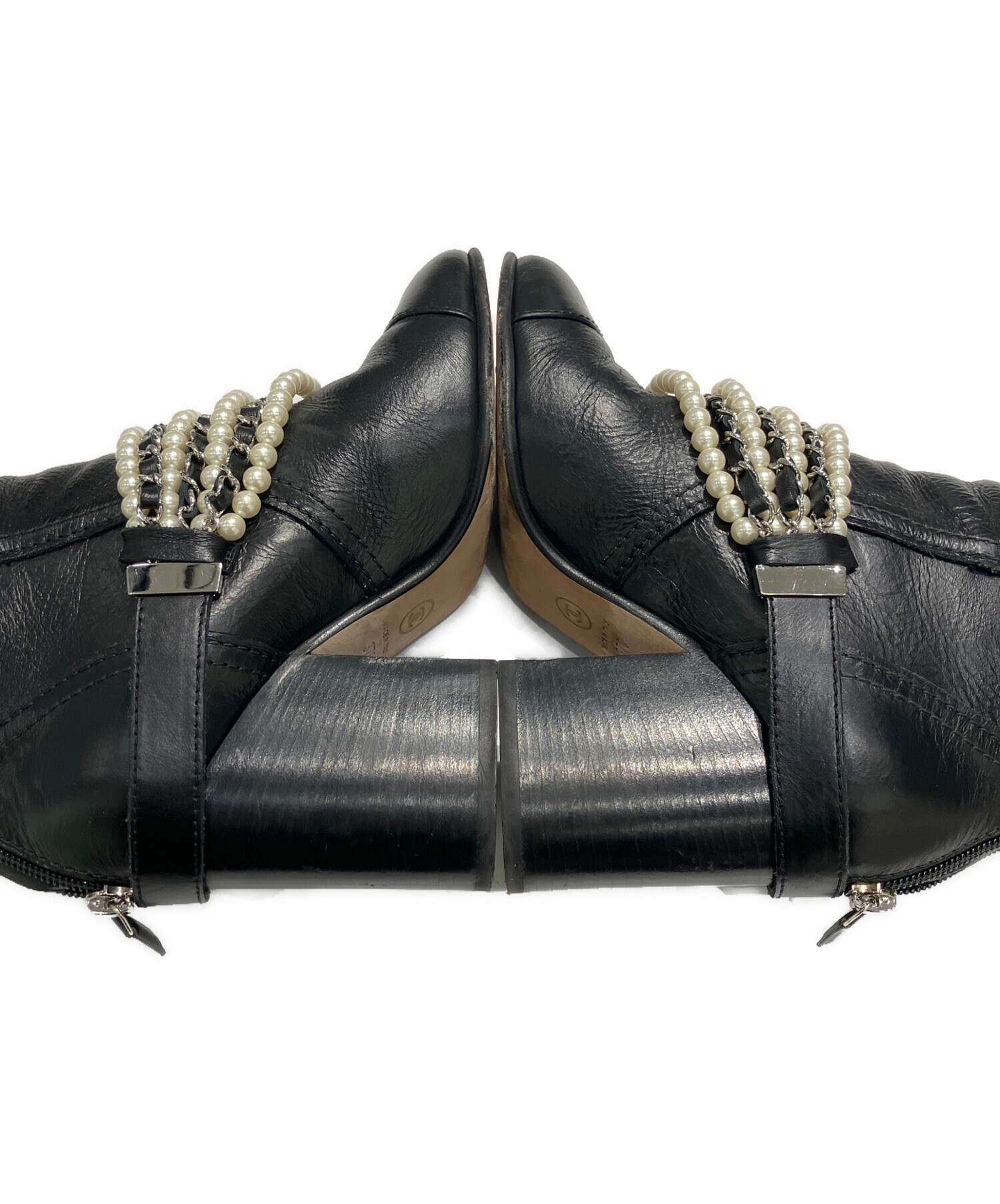 CHANELシャネル サイドチェーン ウェッジソール ブーツ ブラック 37C 中古・古着通販】CHANEL (シャネル) ショートブーツ G33932 ブラック