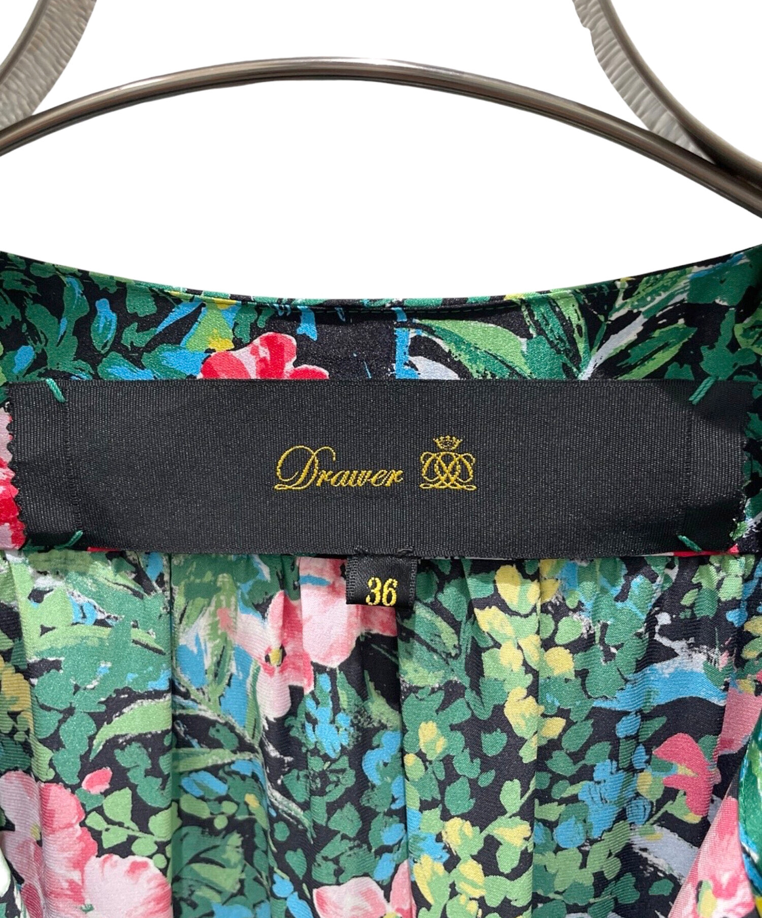 中古・古着通販】DRAWER (ドゥロワー) 花柄シルクワンピース グリーン