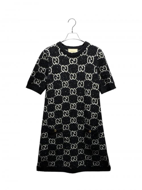 GUCCI ブラック 半袖ワンピース S キルティング 中古・古着通販】GUCCI (グッチ) GGニットワンピース ブラック サイズ