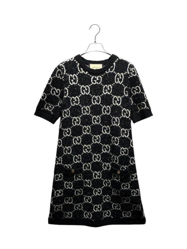 GUCCI半袖ニットワンピース 中古・古着通販】GUCCI (グッチ) GGニットワンピース ブラック サイズ