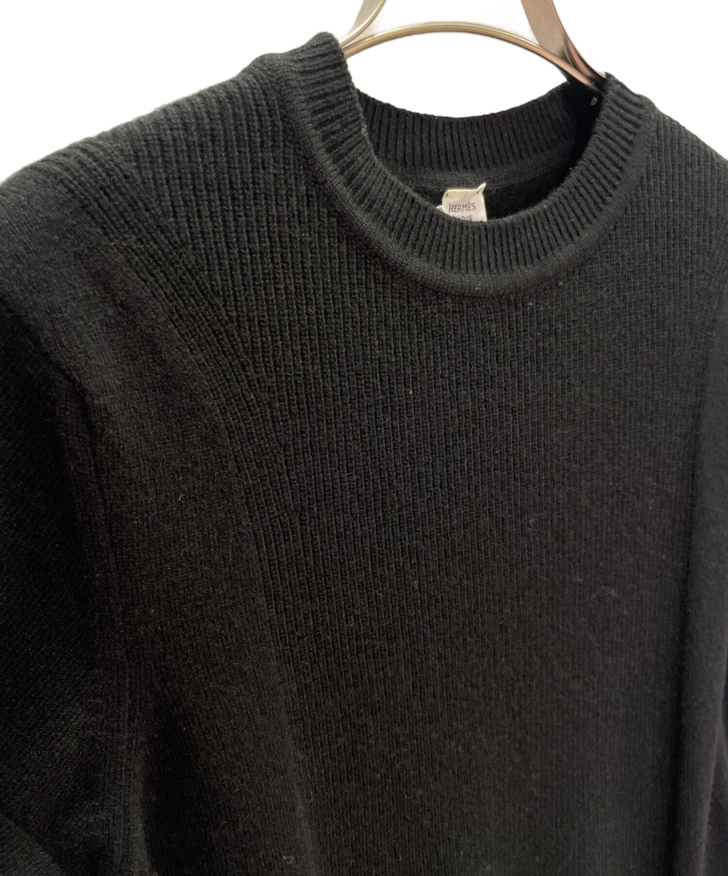 【未使用品】HERMES カシミヤ　ブラック ニットセーター L 中古・古着通販】HERMES (エルメス) カシミヤ 半袖ニット ブラック