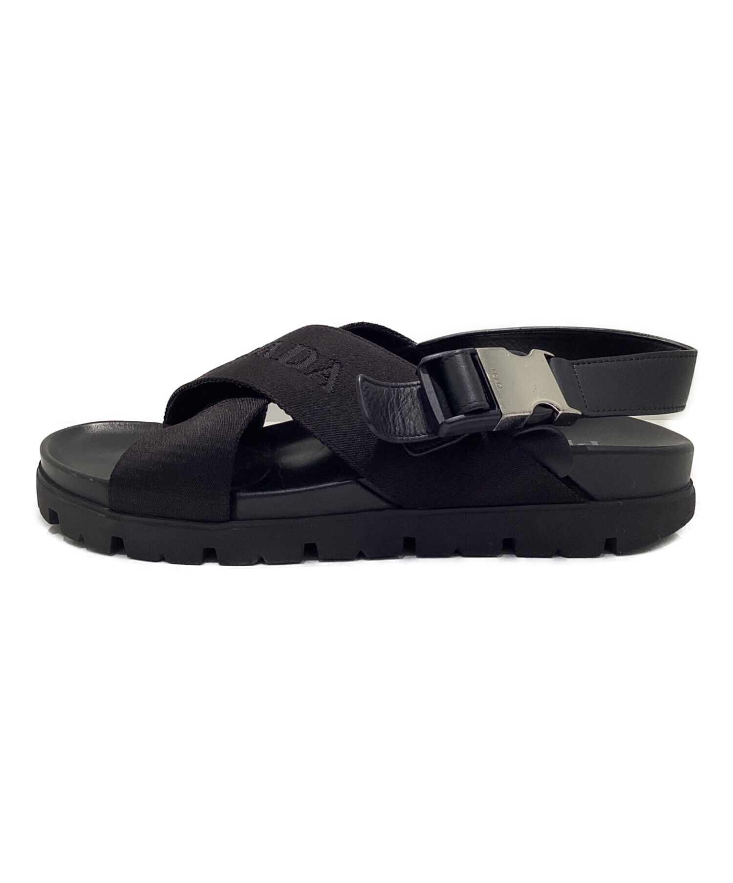 中古・古着通販】PRADA (プラダ) クロスバックルサンダル ブラック