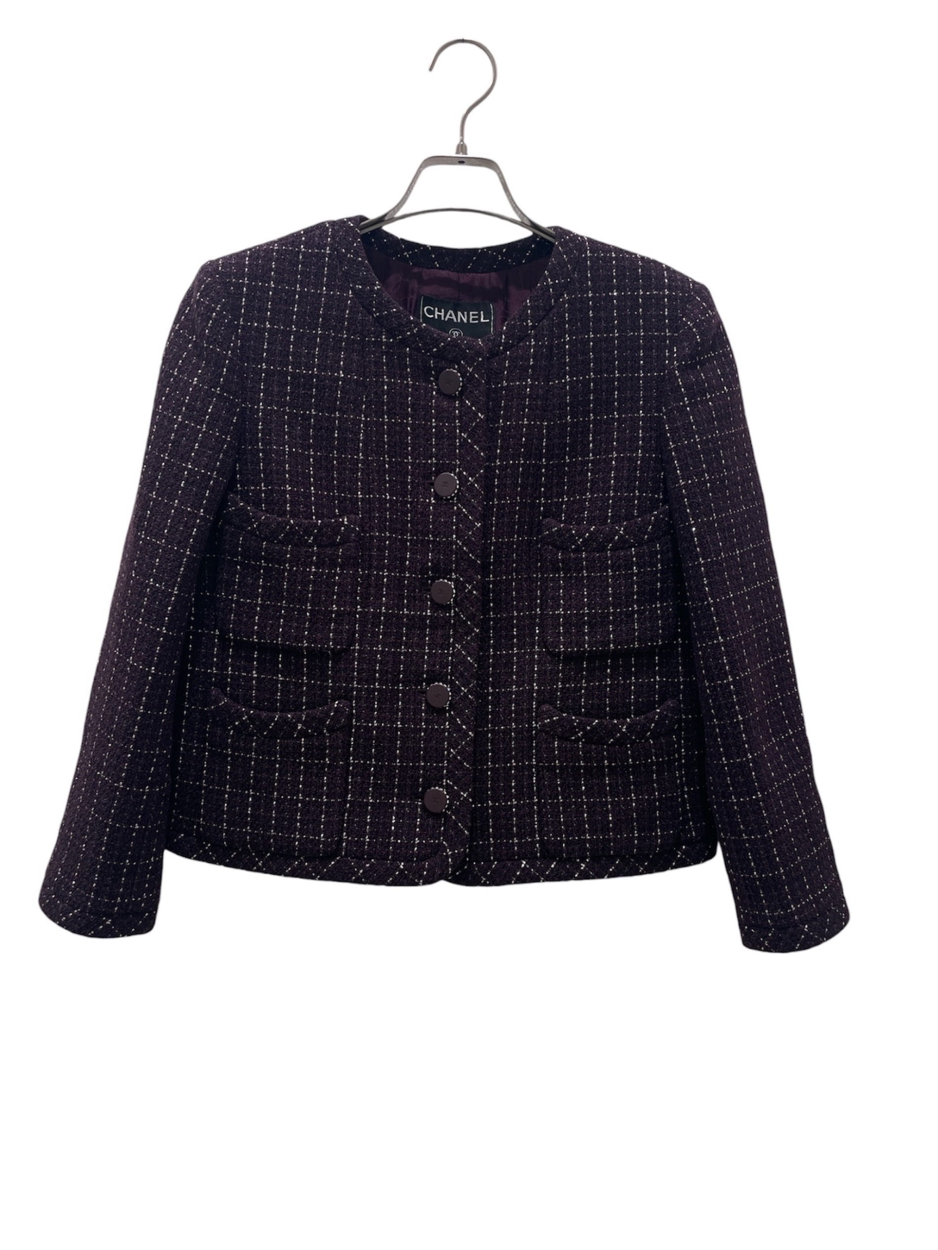 中古・古着通販】CHANEL (シャネル) Plum Tweed Jacket/ココボタン 