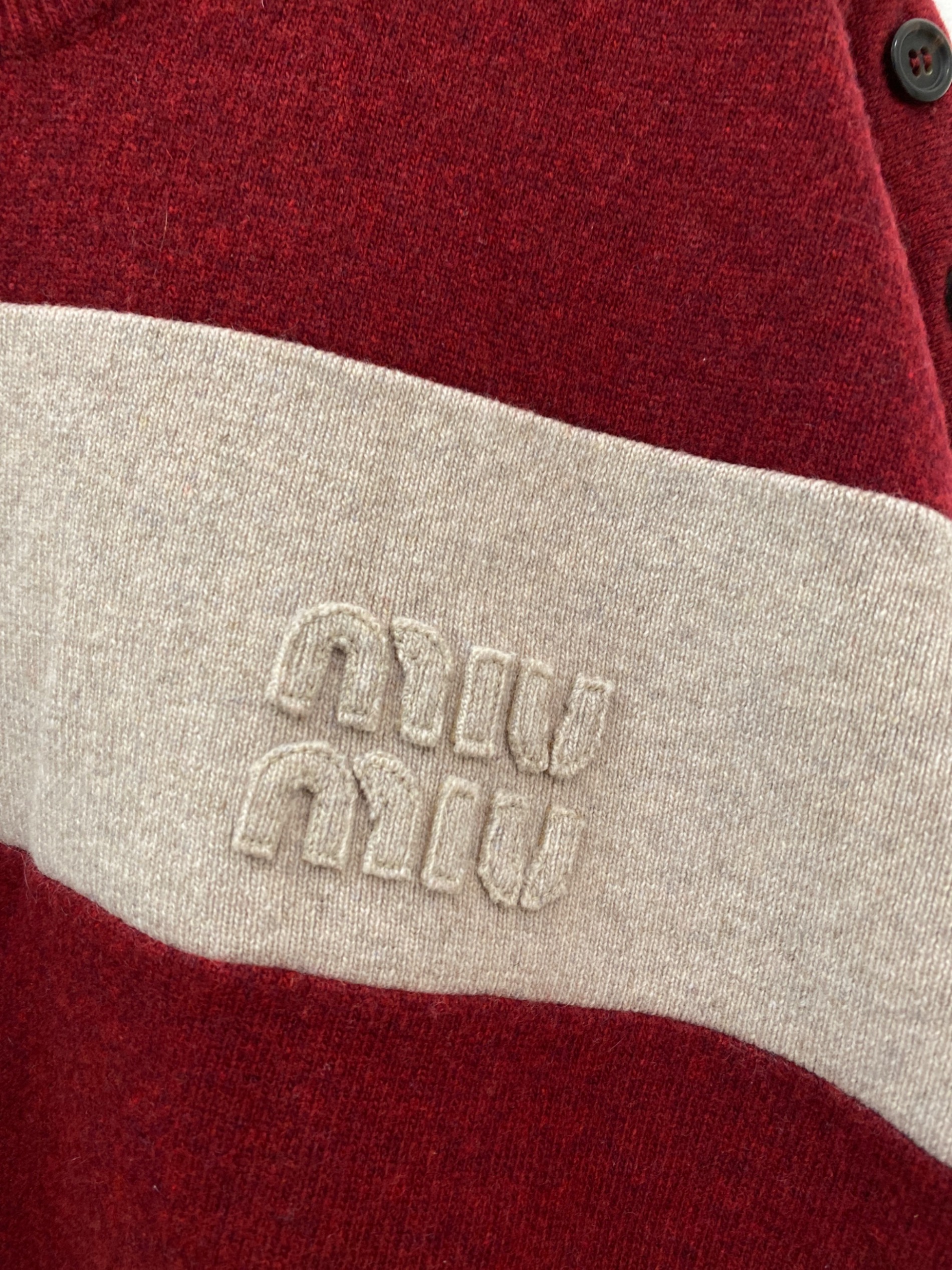 中古・古着通販】MIU MIU (ミュウミュウ) ボーダーロゴニット ベージュ