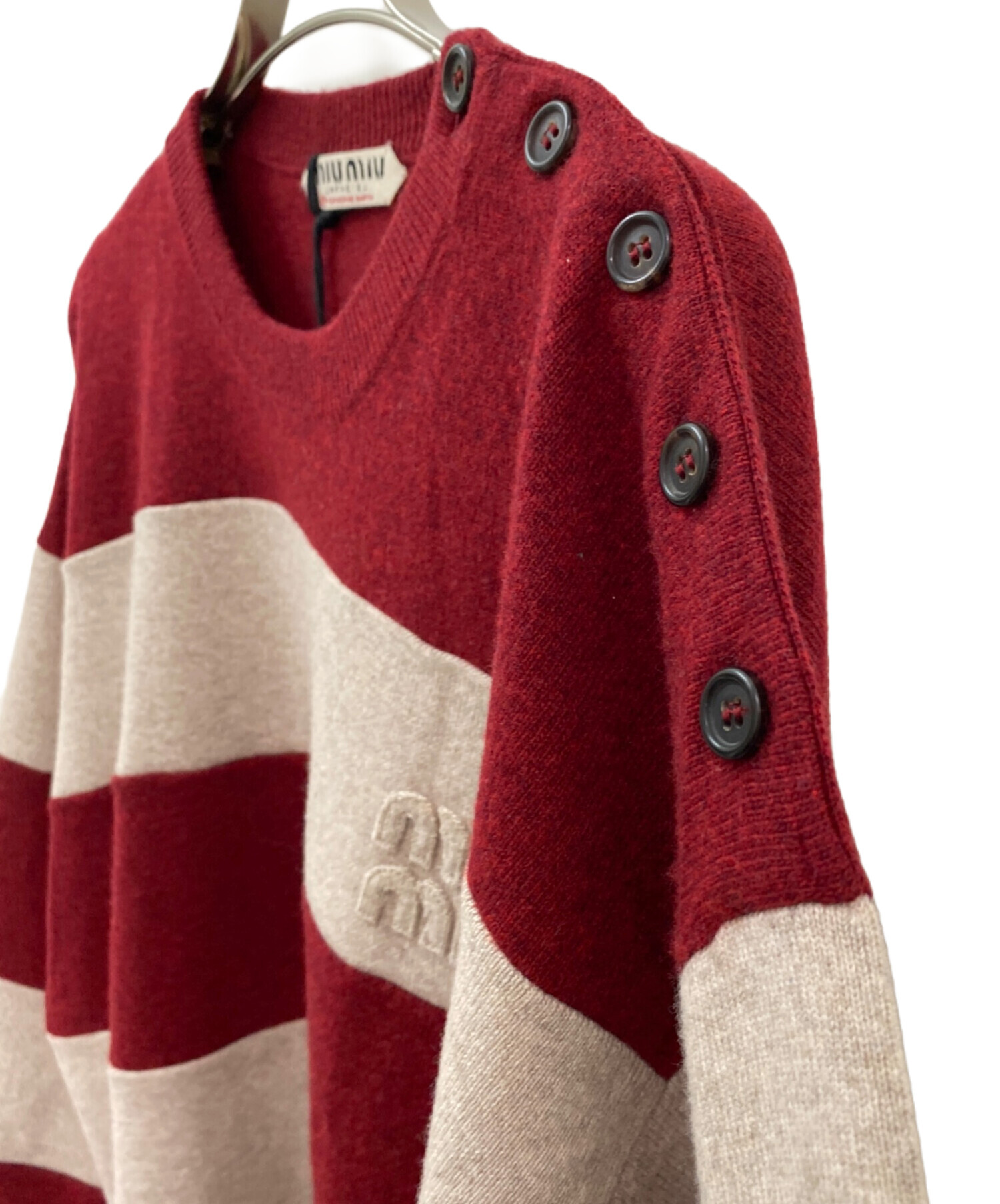 中古・古着通販】MIU MIU (ミュウミュウ) ボーダーロゴニット ベージュ