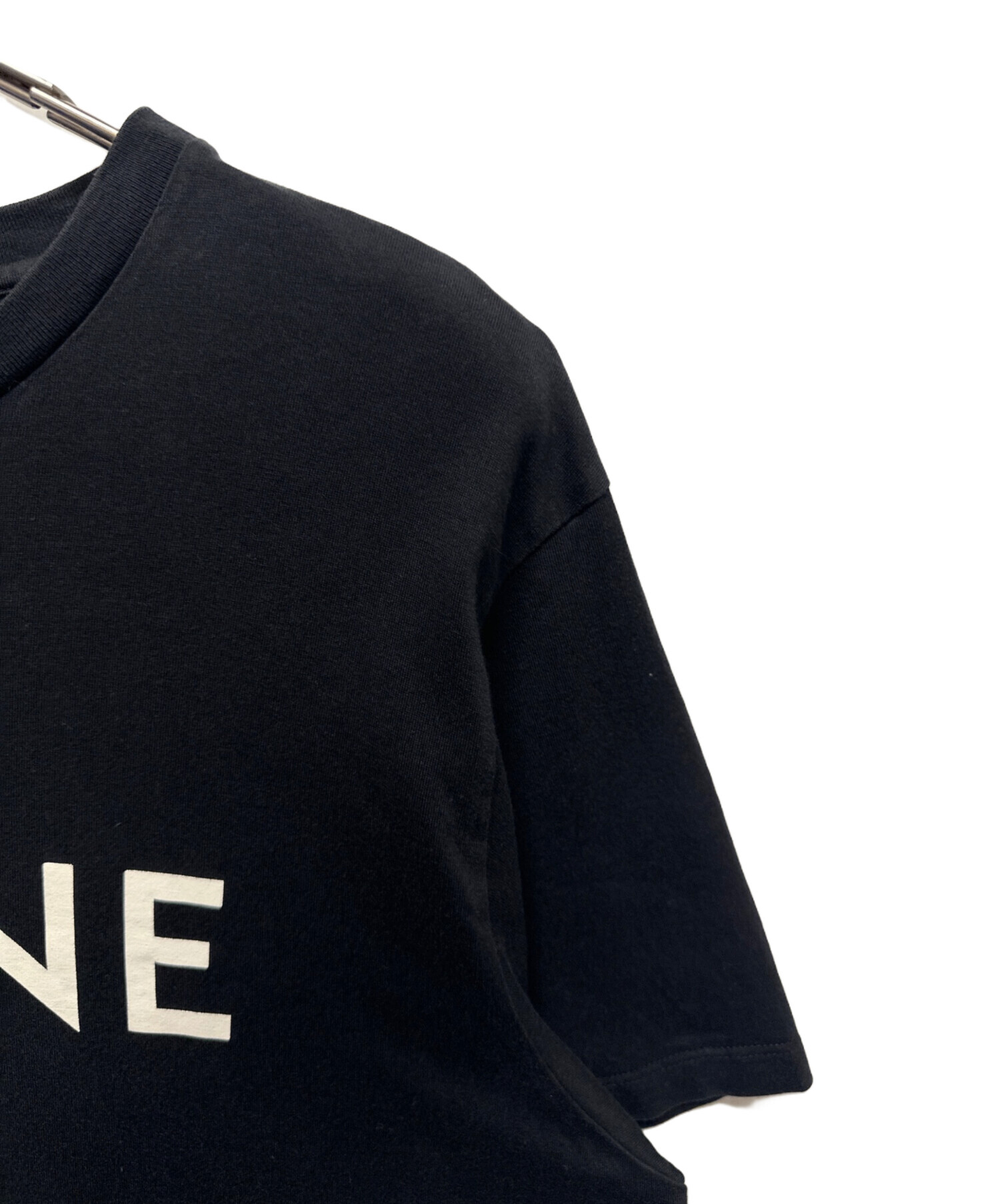 【中古】CELINE（セリーヌ）ブラック ロゴ Tシャツ 中古・古着通販】CELINE (セリーヌ) ロゴプリントTシャツ ブラック