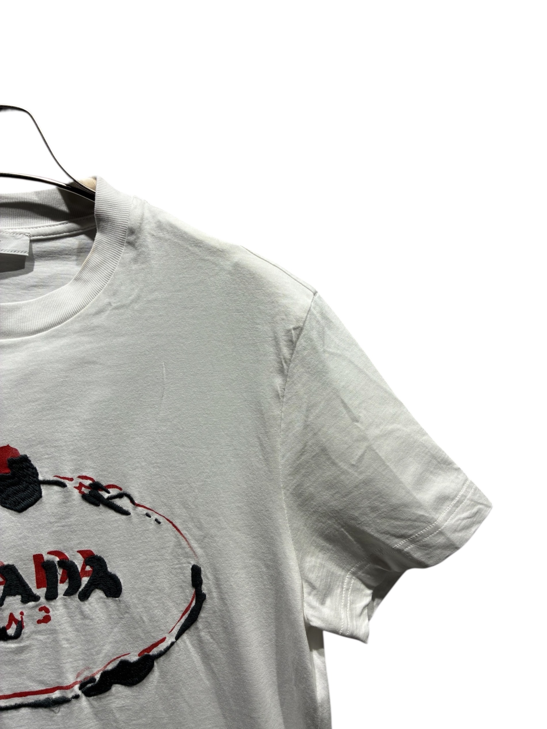 【新品未着用タグ付き】プラダ レディースS ロゴ半袖Tシャツ　白 丸首 PRADA（プラダ） 半袖 Tシャツ 3546 B14LQ レディース カットソー