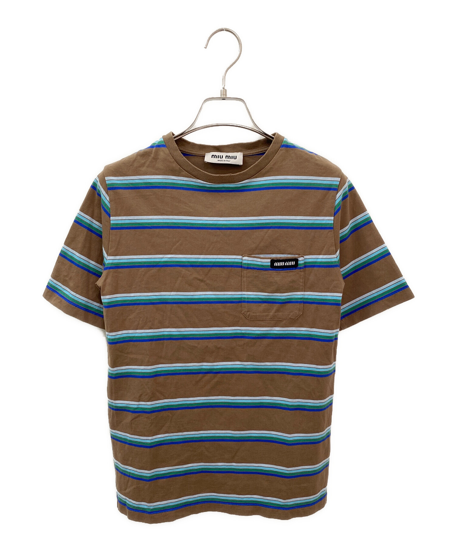 miumiu ミュウミュウ ボーダー半袖Tシャツ　xs 美品 中古・古着通販】MIU MIU (ミュウミュウ) ボーダーポケットTシャツ