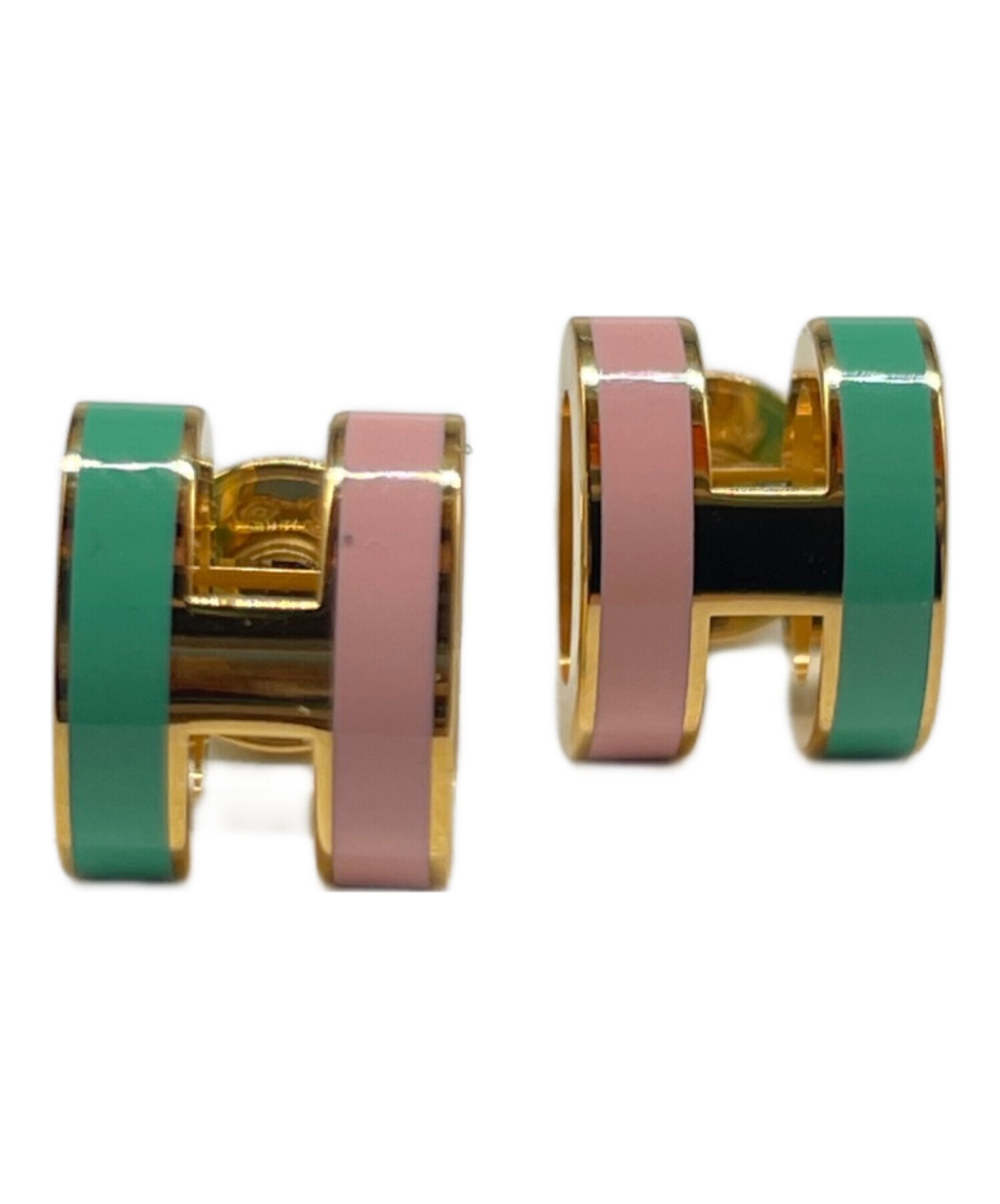 m*1様 Hermes mini pop H ピンクゴールド　グリーン 中古・古着通販】HERMES (エルメス) ミニポップHピアス グリーン