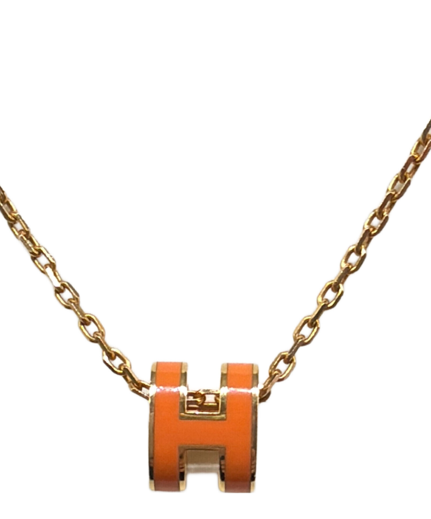 値下げ不可　HERMES Hロゴ ネックレス オレンジ レッド ポップ 中古・古着通販】HERMES (エルメス) ミニポップHネックレス/Mini Pop H