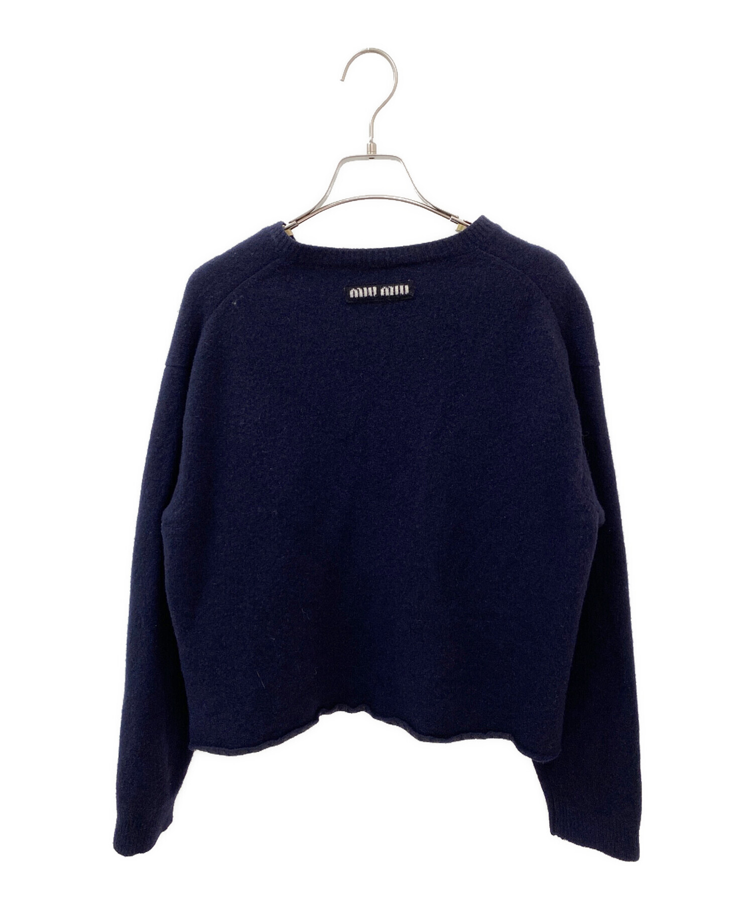中古・古着通販】MIU MIU (ミュウミュウ) Vネックロゴニット ネイビー