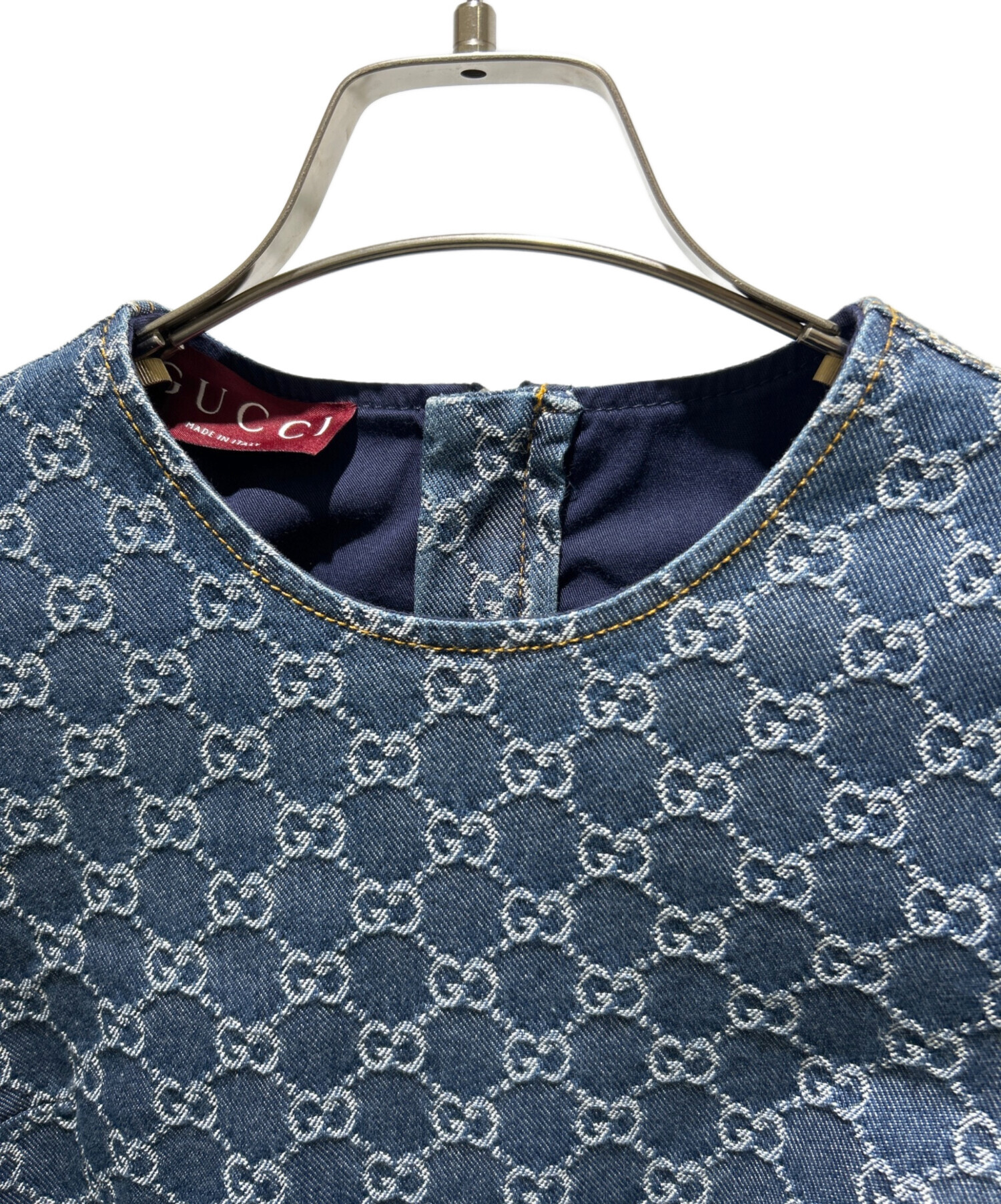 美品！GUCCI デニムブルーワンピース 半袖 中古・古着通販】GUCCI (グッチ) GUCCI GG Jacquard Denim Dress