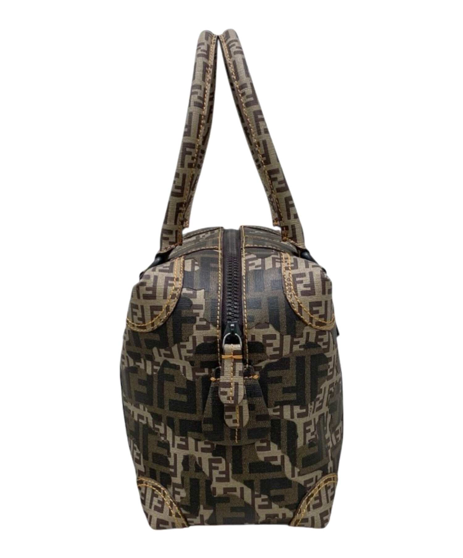 フェンディ キャンバス×レザー ズッキーノ ミニボストンバック ハンドバッグ FENDI（フェンディ） ボストンバッグ ズッキーノ ミニ キャンバス