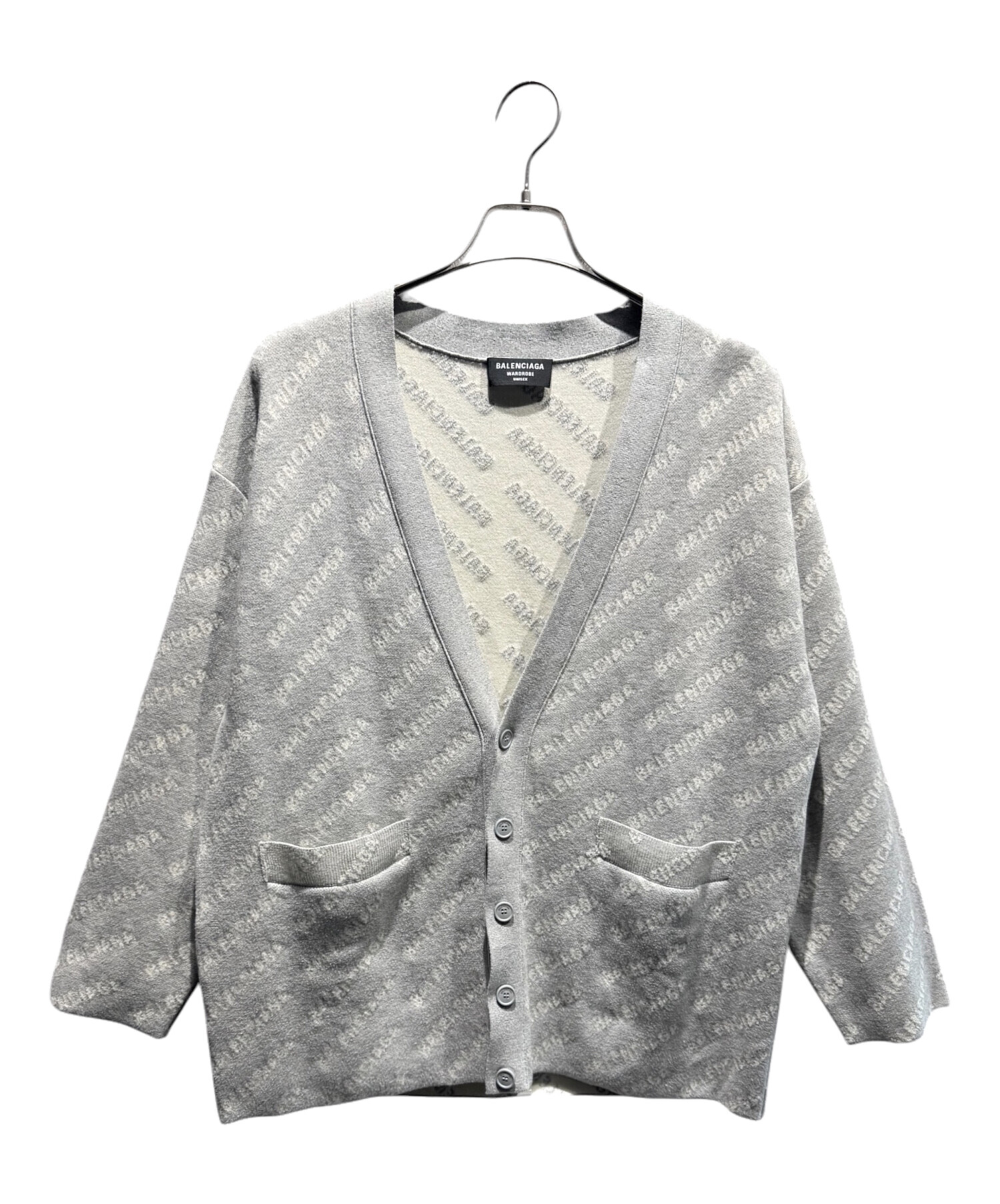 BALENCIAGA / バレンシアガ | ウール ナイロン ローゲージ バイカラー ニット カーディガン | 36 | グレー / ブルー | レディース BALENCIAGA - BALENCIAGA / バレンシアガ | ウール ナイロン