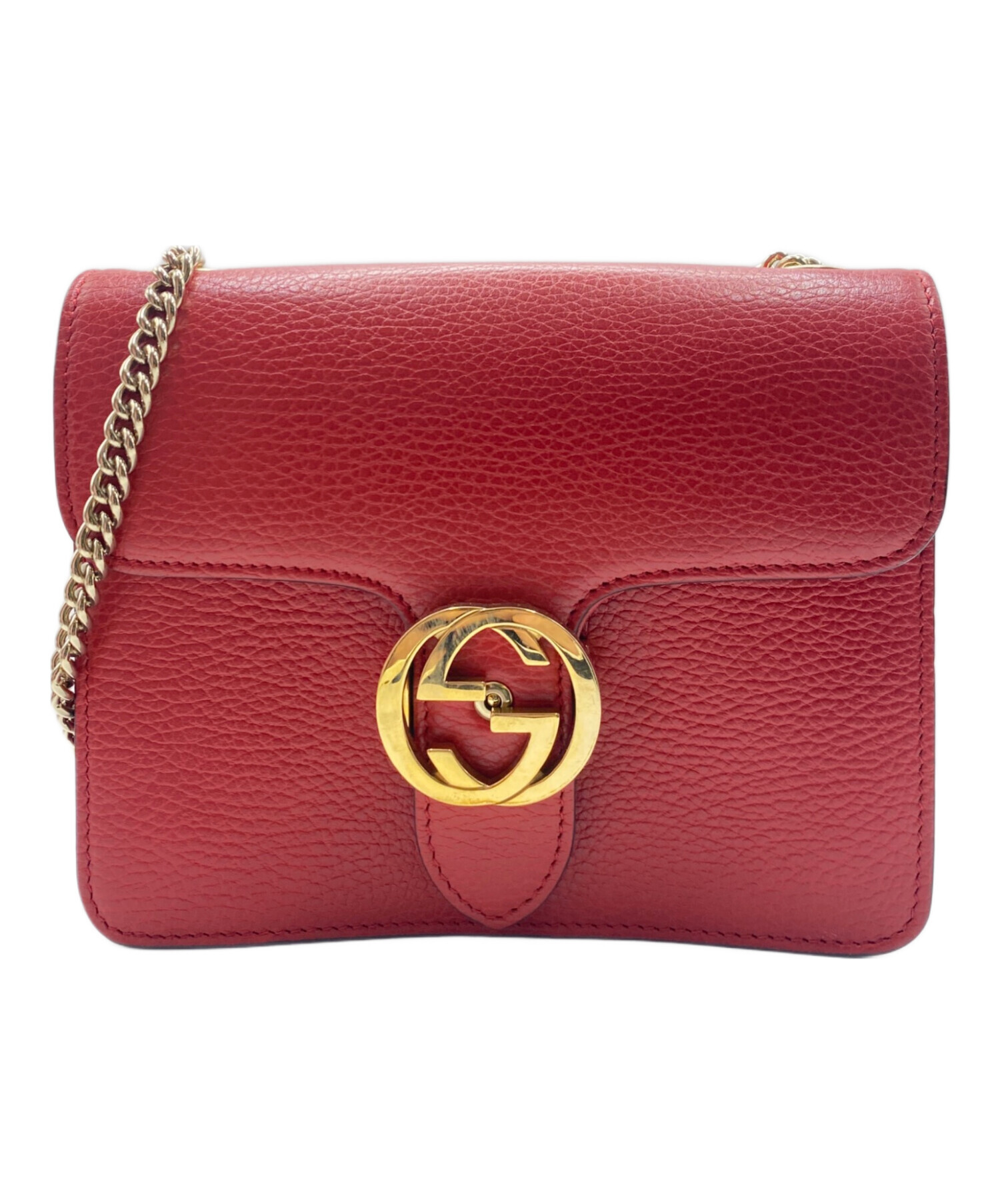 グッチ GUCCI ショルダーバッグ インターロッキングG レザー レッド レディース 510302 送料無料【中古】 h31168a 中古・古着通販】GUCCI (グッチ) インターロッキングショルダーバッグ