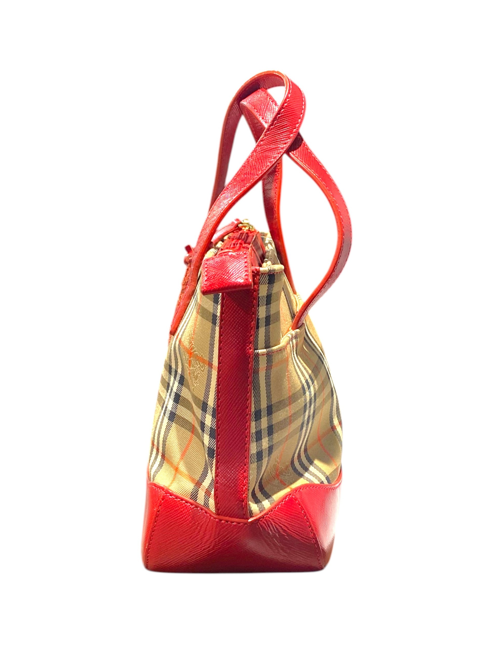 中古・古着通販】BURBERRY (バーバリー) ハンドバッグ レッド×ベージュ
