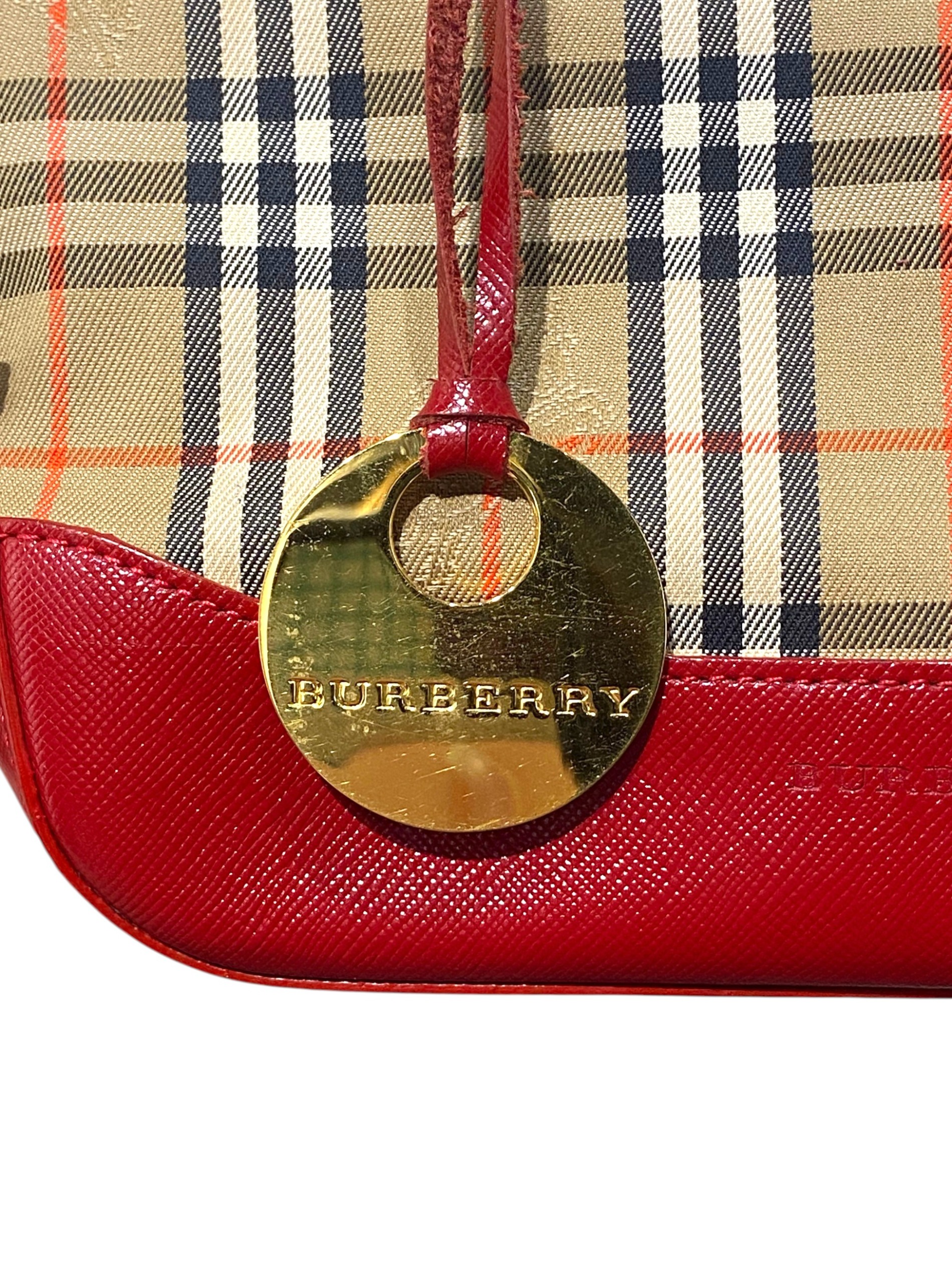 中古・古着通販】BURBERRY (バーバリー) ハンドバッグ レッド×ベージュ