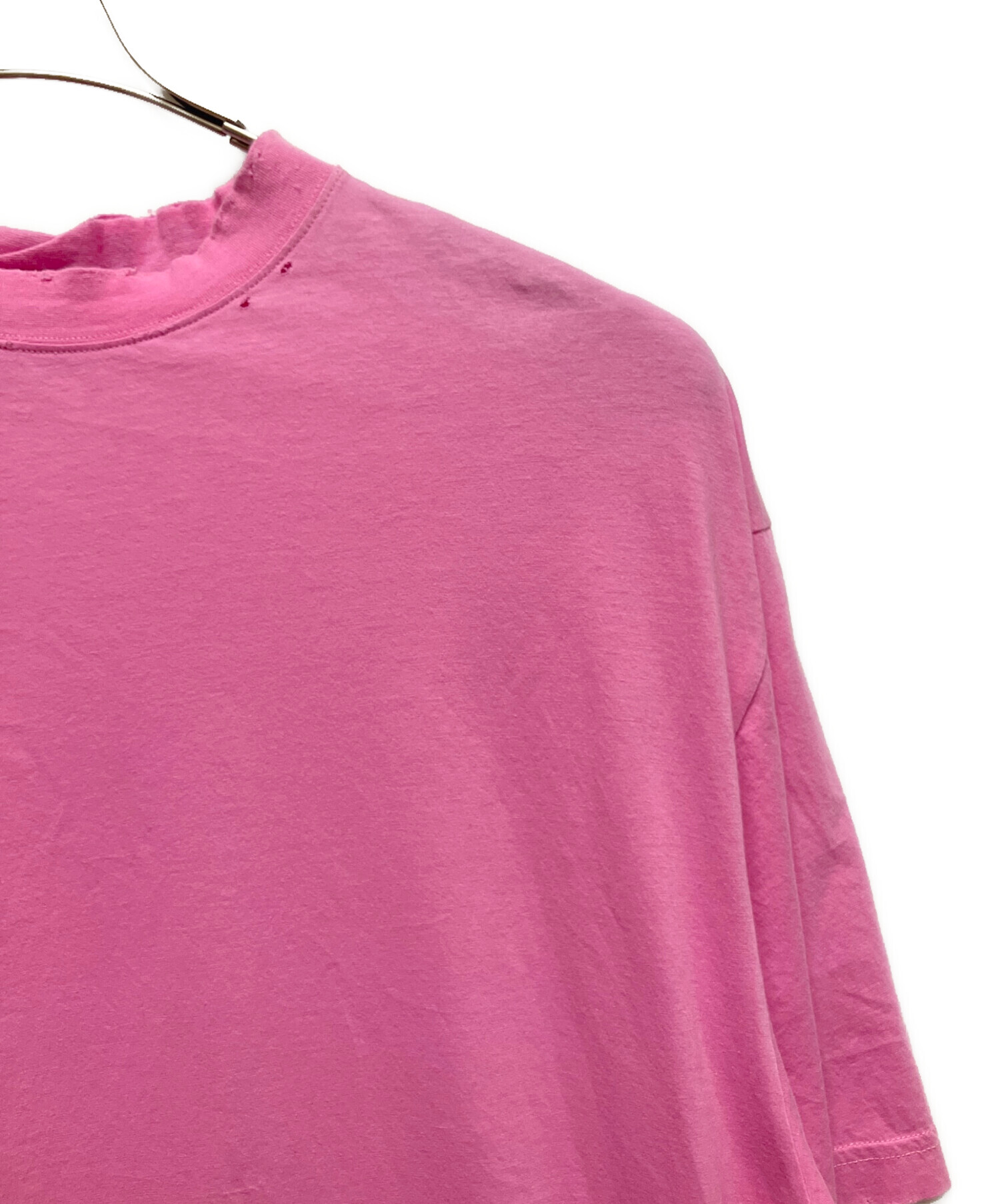 BALENCIAGA ピンク 長袖Tシャツ 新品タグ付き 中古・古着通販】BALENCIAGA (バレンシアガ) ダメージ加工ネックロゴT