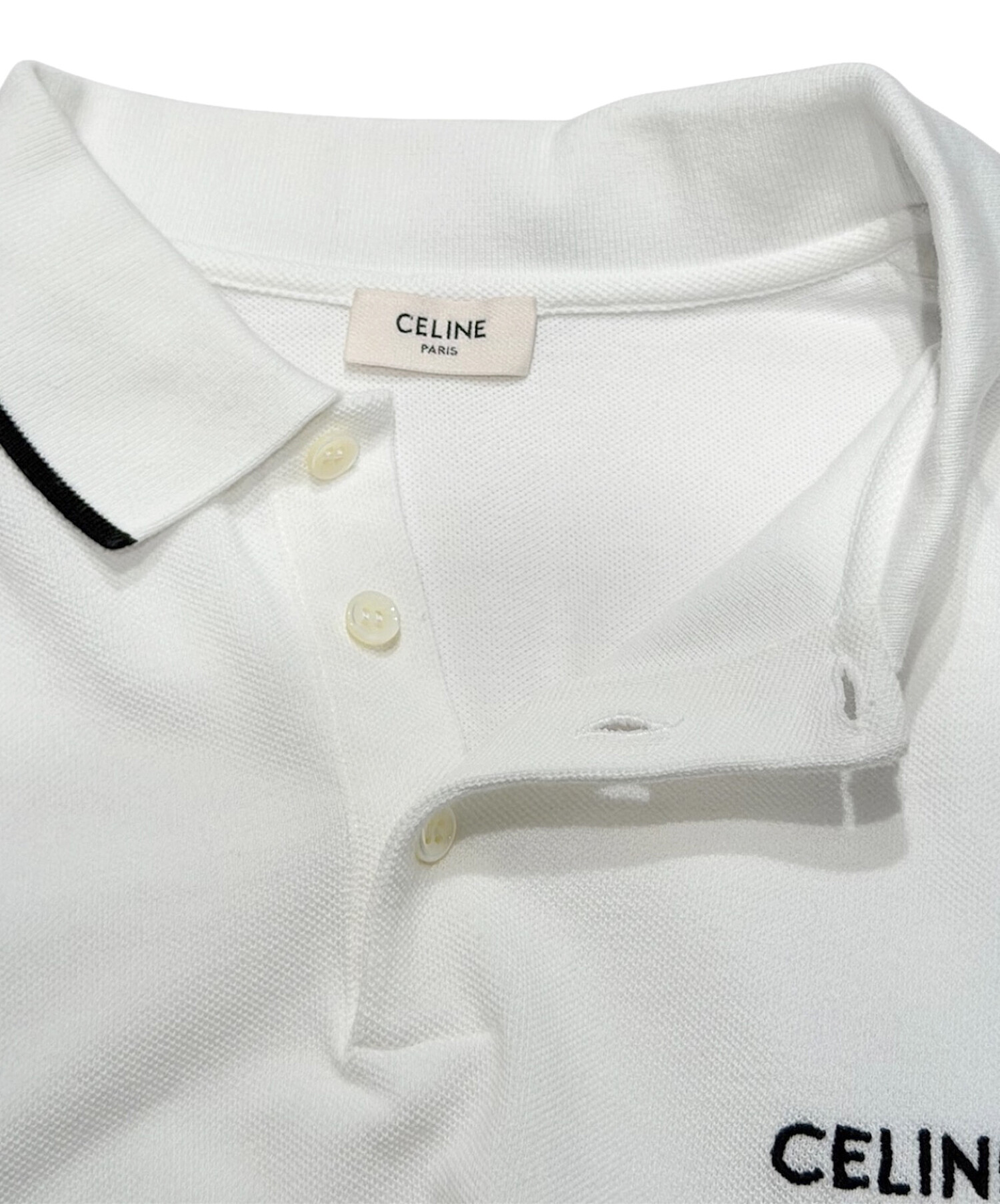 中古・古着通販】CELINE (セリーヌ) ロゴ刺繍ポロシャツ ホワイト