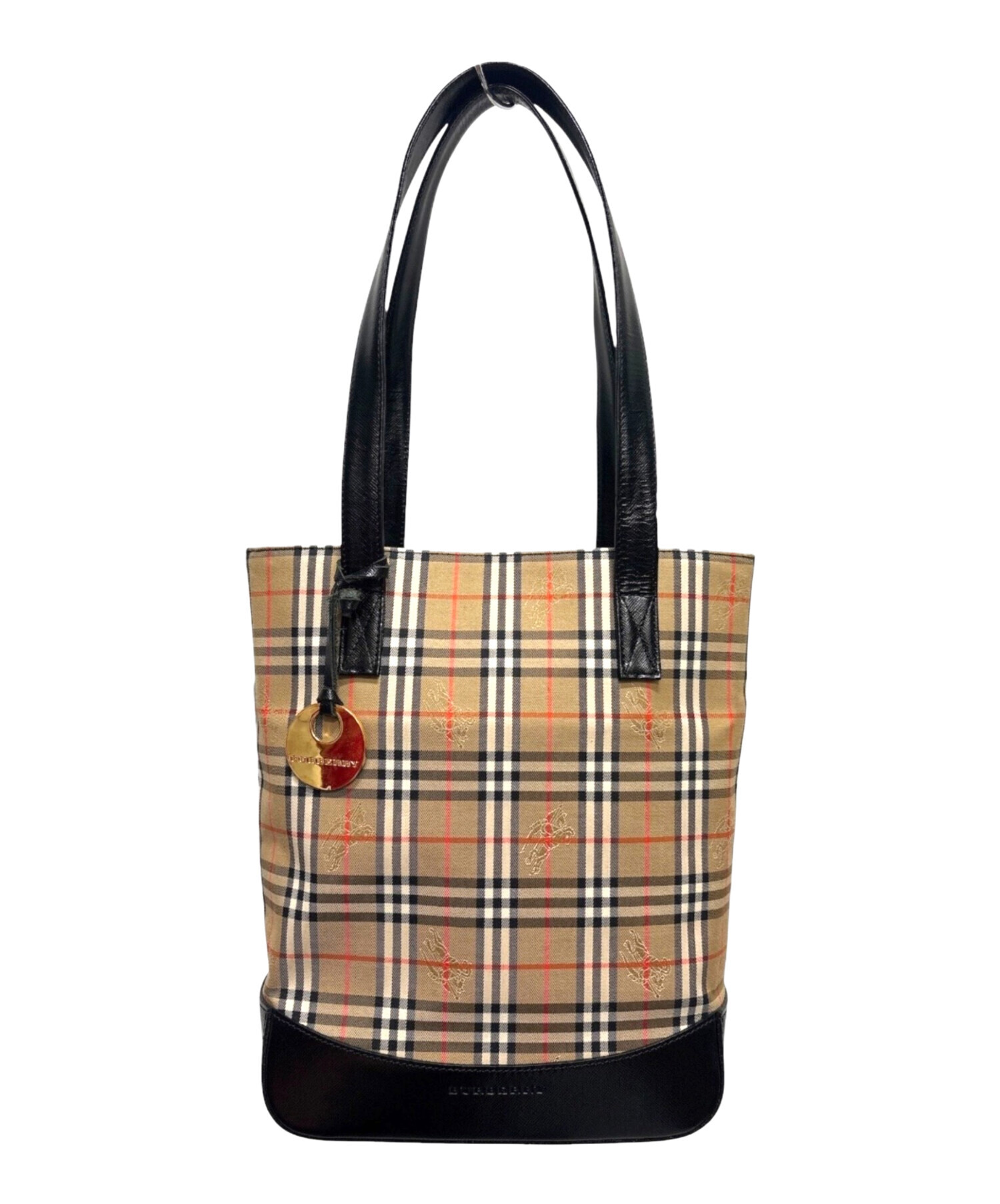 【美品】バーバリー トートバッグ ヘイマーケットチェック シャドーホース 黒 中古・古着通販】BURBERRY (バーバリー) ノバチェック シャドーホース