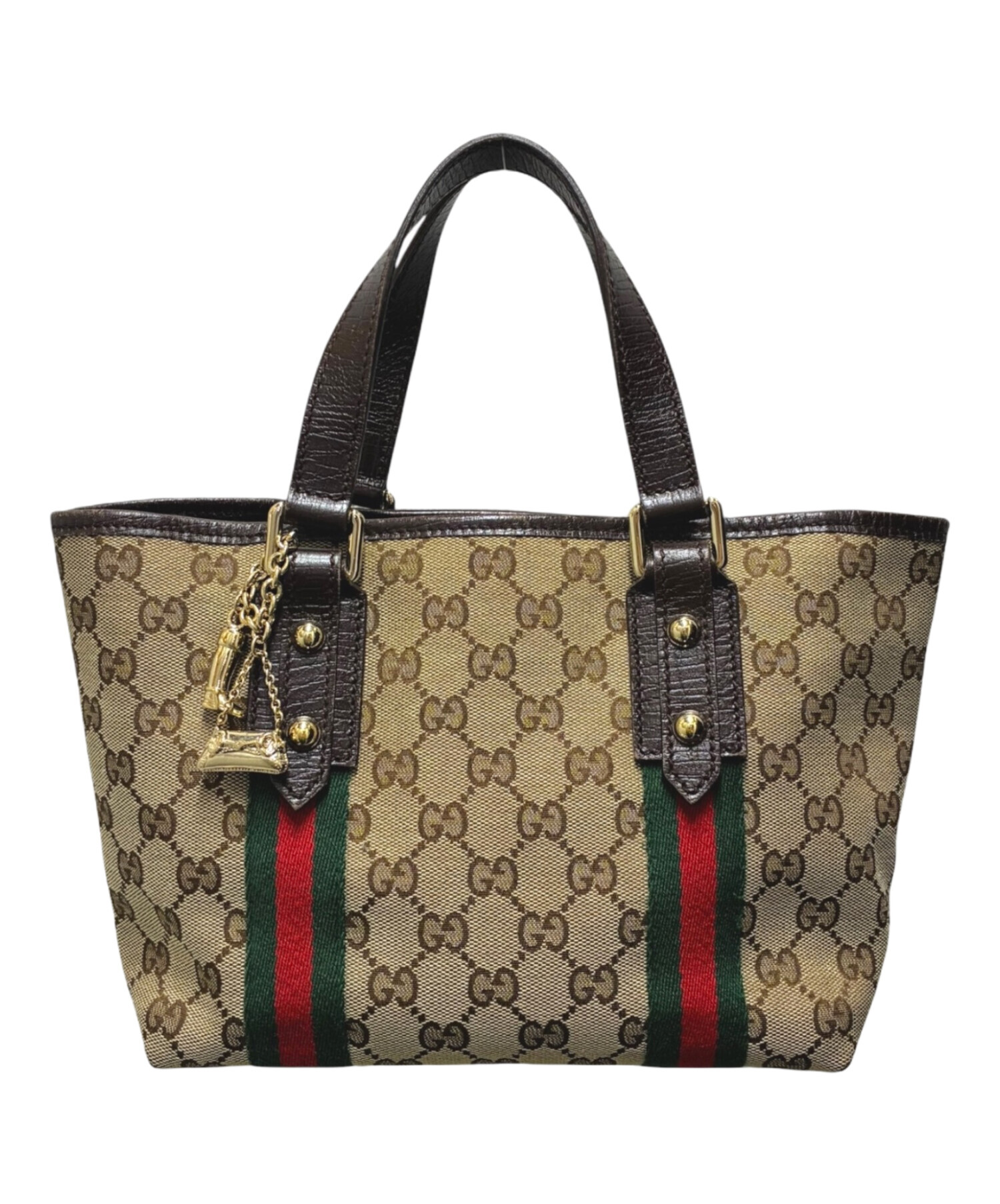 GUCCI ハンドバッグ ベージュ ブラウン キャンバス GUCCI - 【6de6361】グッチ ハンドバッグ GGキャンバス 113019