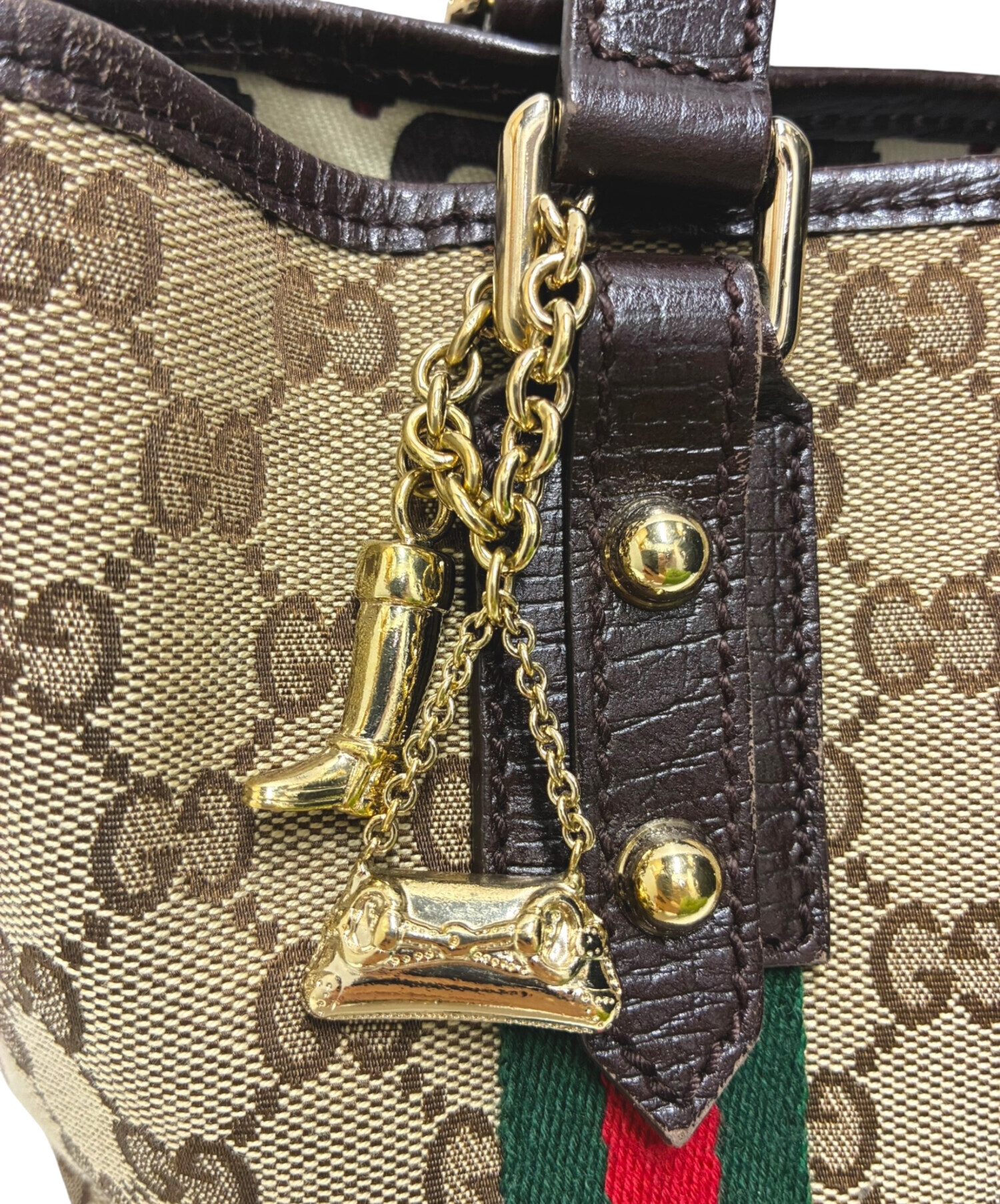 中古・古着通販】GUCCI (グッチ) ハンドバッグ ベージュ×ブラウン