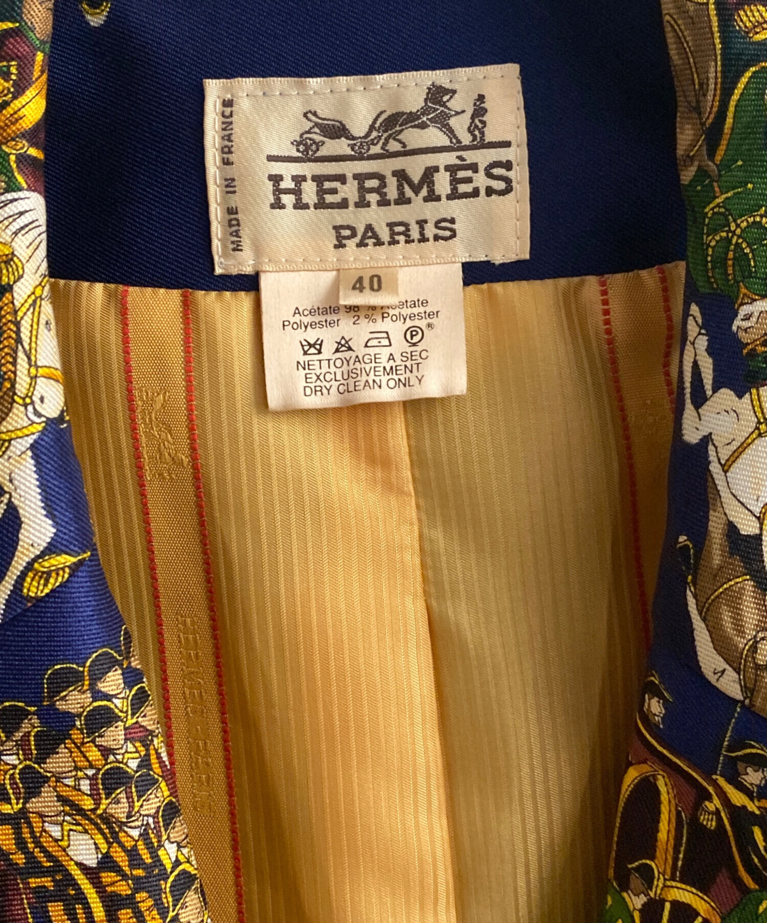 中古・古着通販】HERMES (エルメス) スカーフ柄ジャケット ネイビー