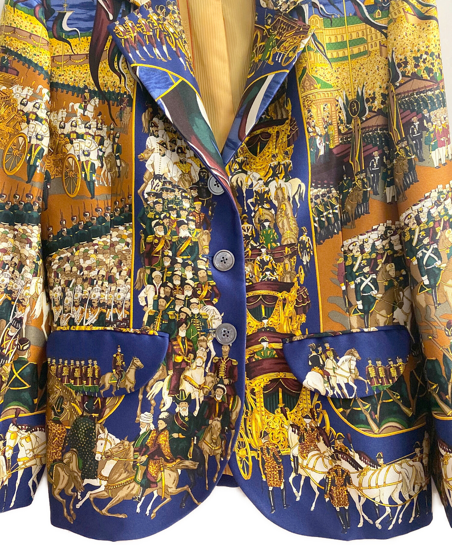 中古・古着通販】HERMES (エルメス) スカーフ柄ジャケット ネイビー