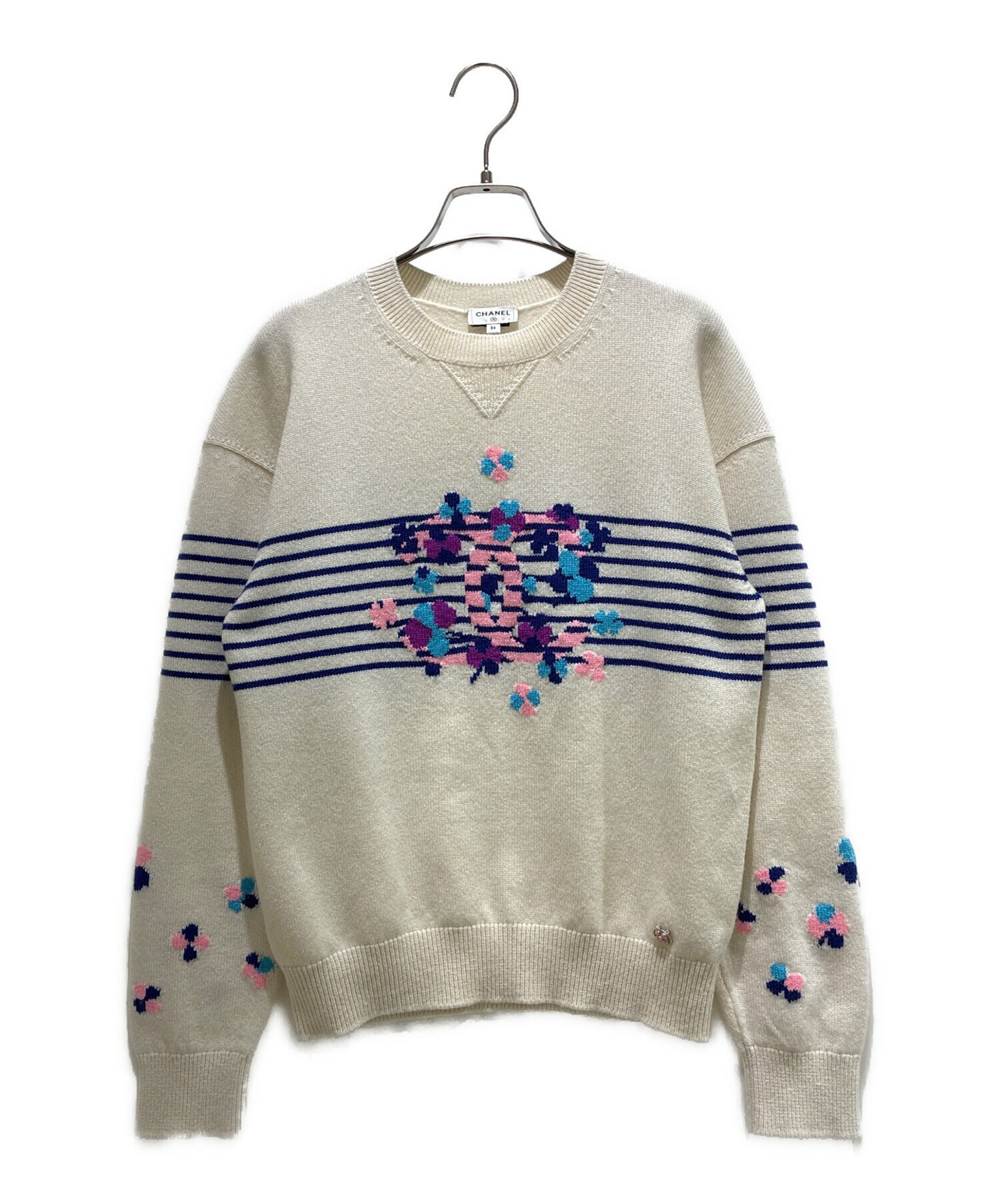 中古・古着通販】CHANEL (シャネル) CC Logo Clover Striped Knit Top