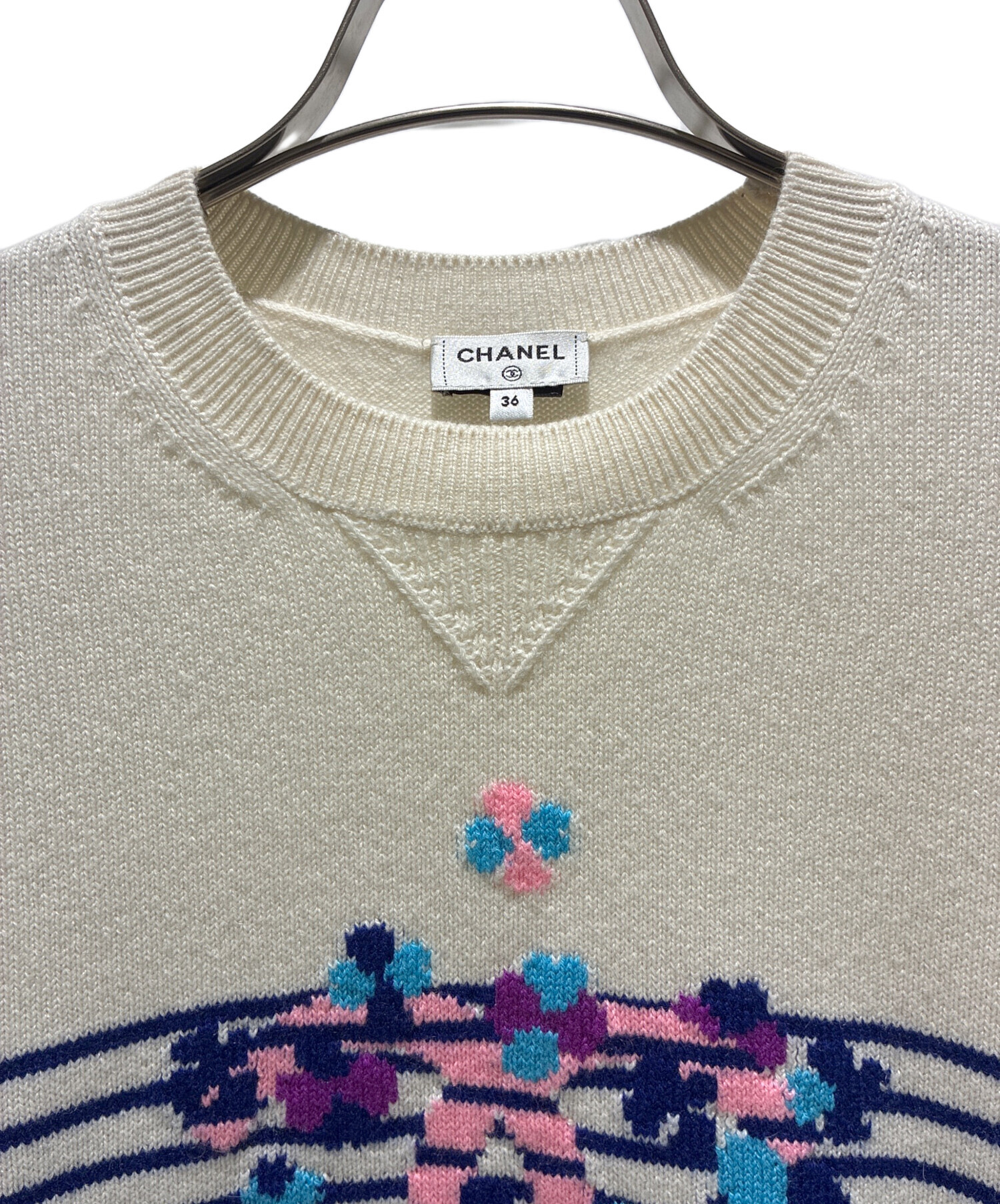 中古・古着通販】CHANEL (シャネル) CC Logo Clover Striped Knit Top
