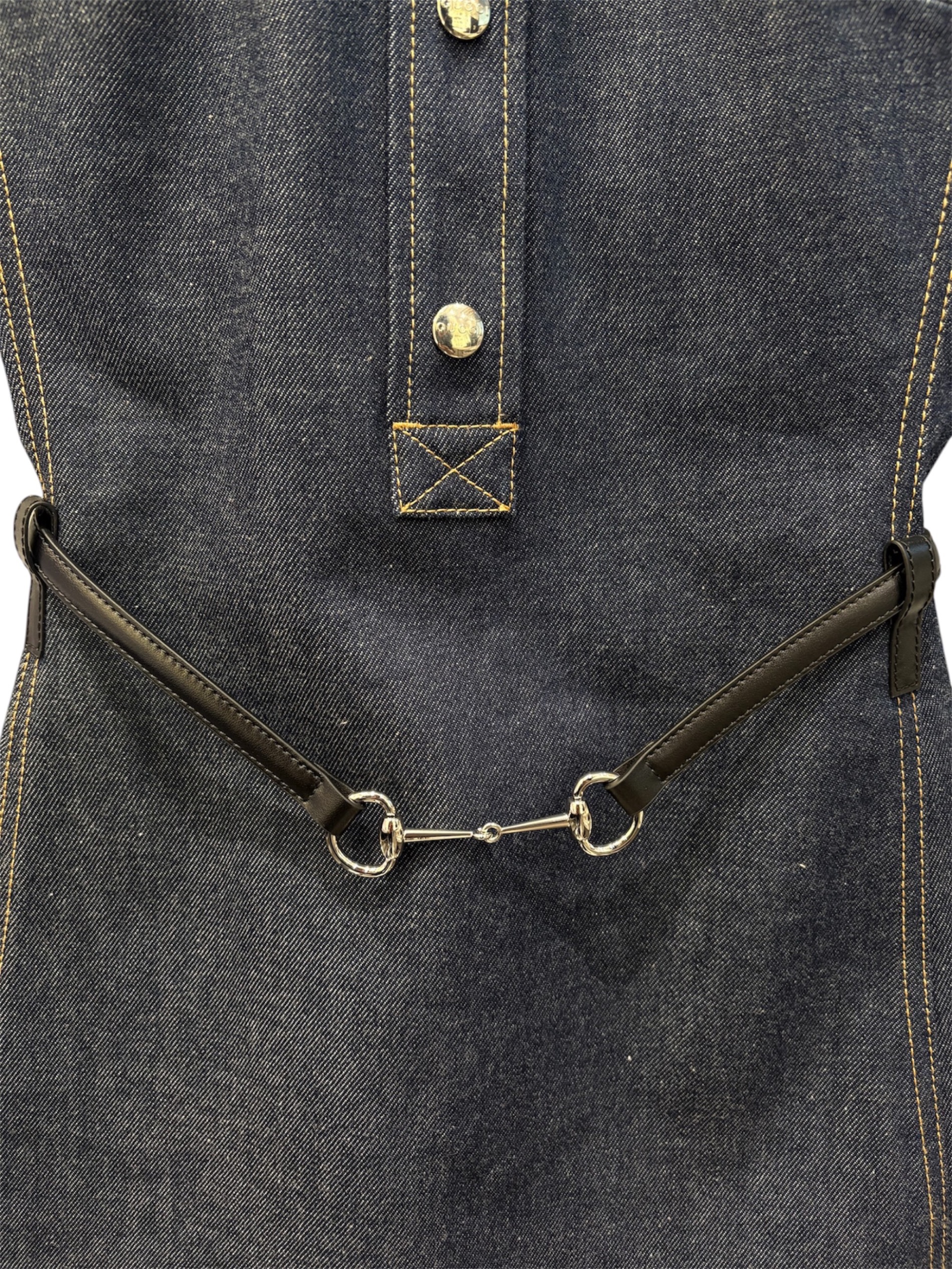 GUCCI ミニワンピース 中古・古着通販】GUCCI (グッチ) ホースビットベルト付デニムミニ