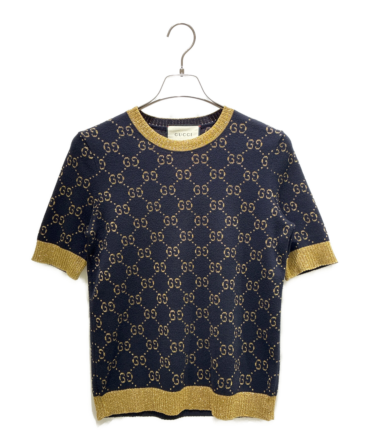 GUCCI 半袖ニット　ラメ切替GG柄　XXL 中古・古着通販】GUCCI (グッチ) GGコットンラメ半袖ニット ブラック