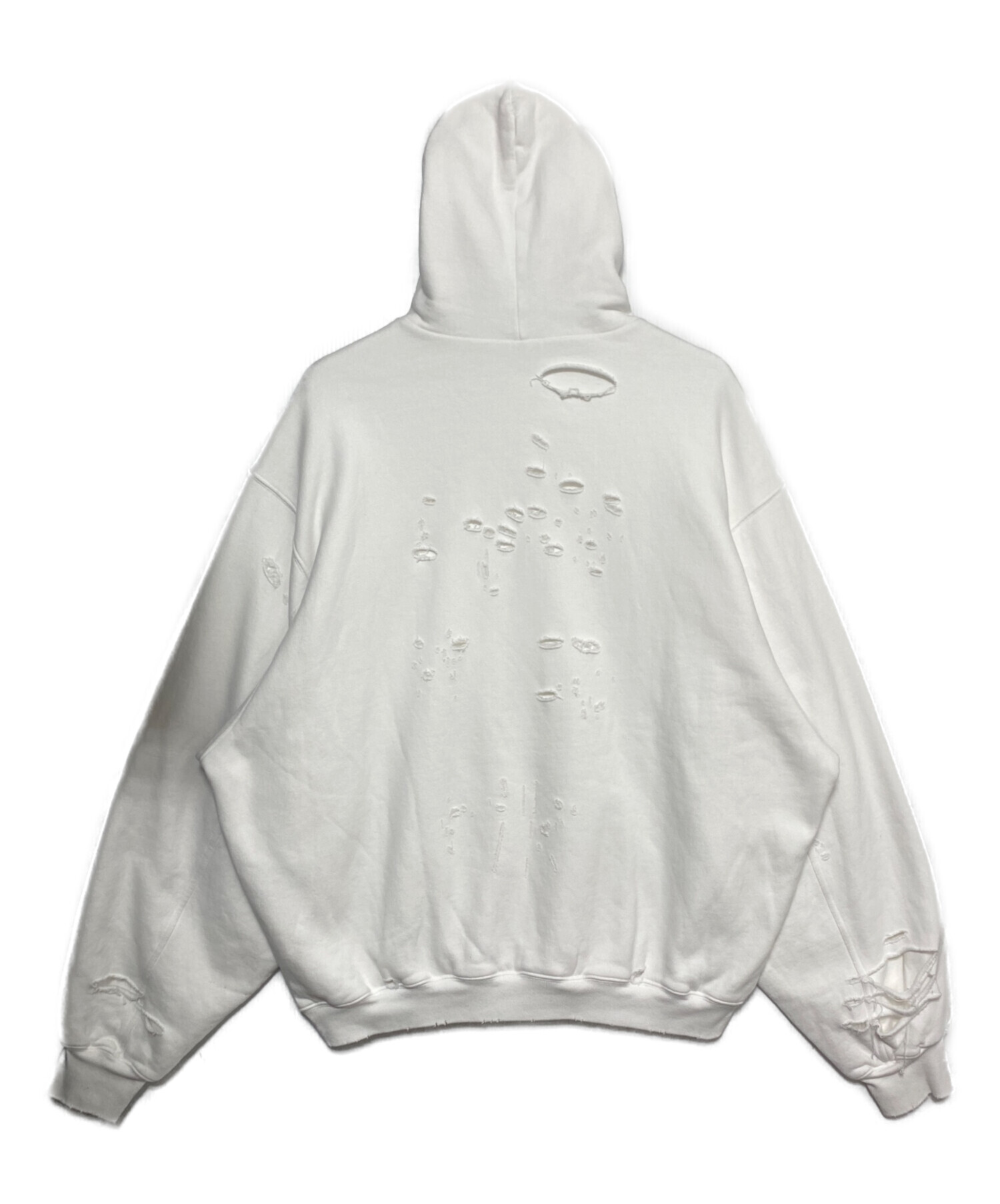BALENCIAGA ホワイト フーディ ダメージ加工　汚れ色やけあり 中古・古着通販】BALENCIAGA (バレンシアガ) Caps Destroyed Hoodie